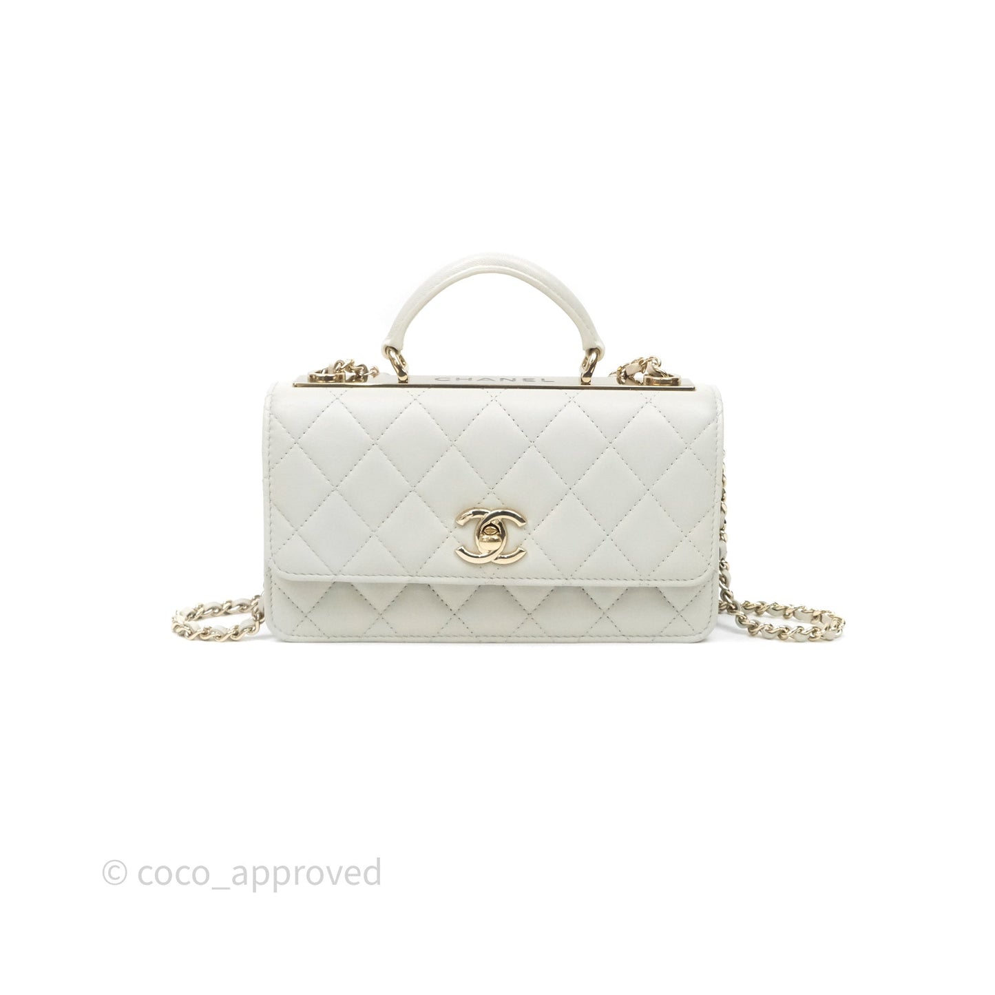 Chanel Trendy CC Wallet On Chain WOC Light Grey Lambskin Gold Hardware N