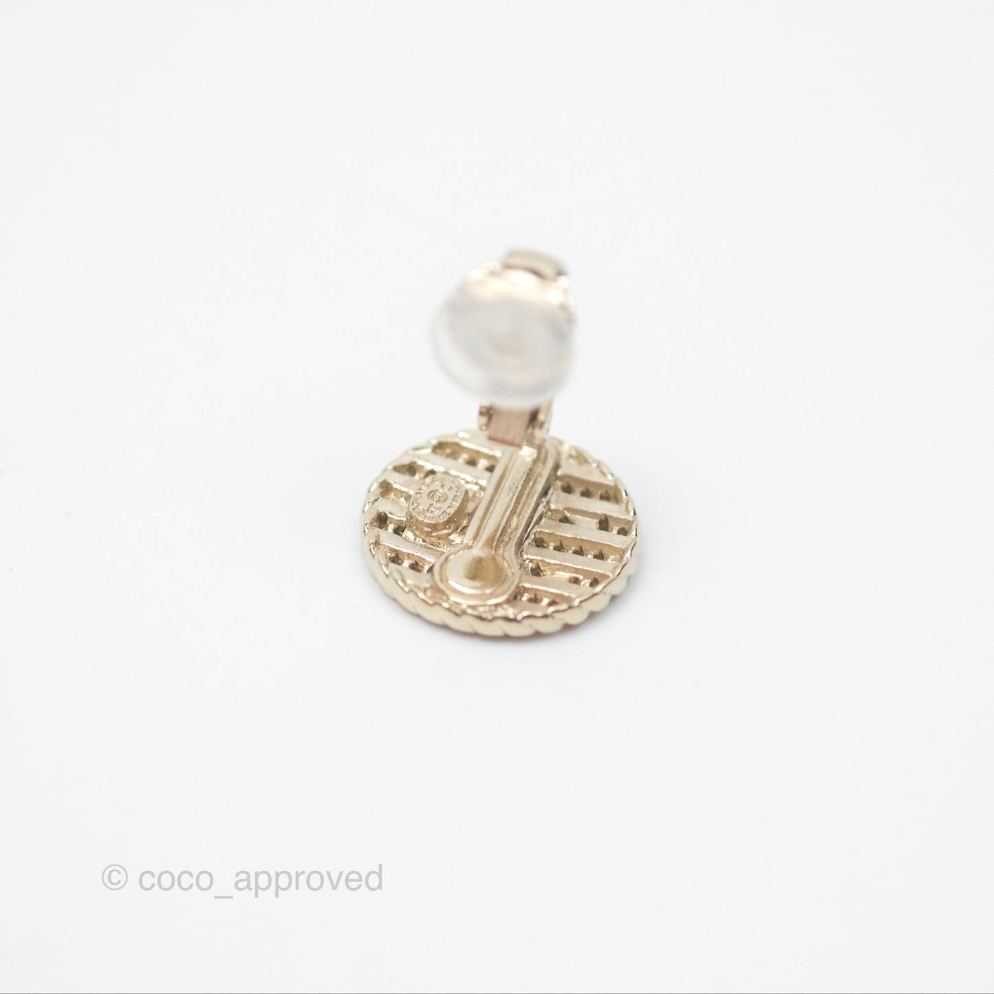 Chanel CC Round Ear Clips Black Gold Tone 19C