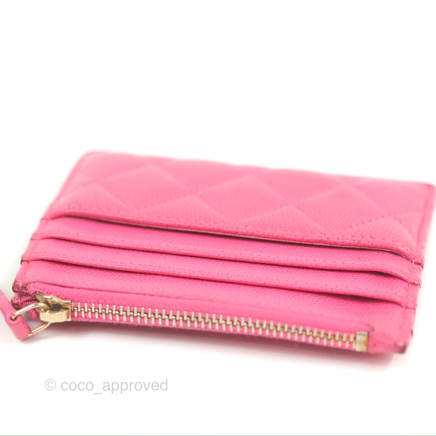 Chanel Quilted CC Zipped Card Holder Dark Pink Caviar Gold Hardware
