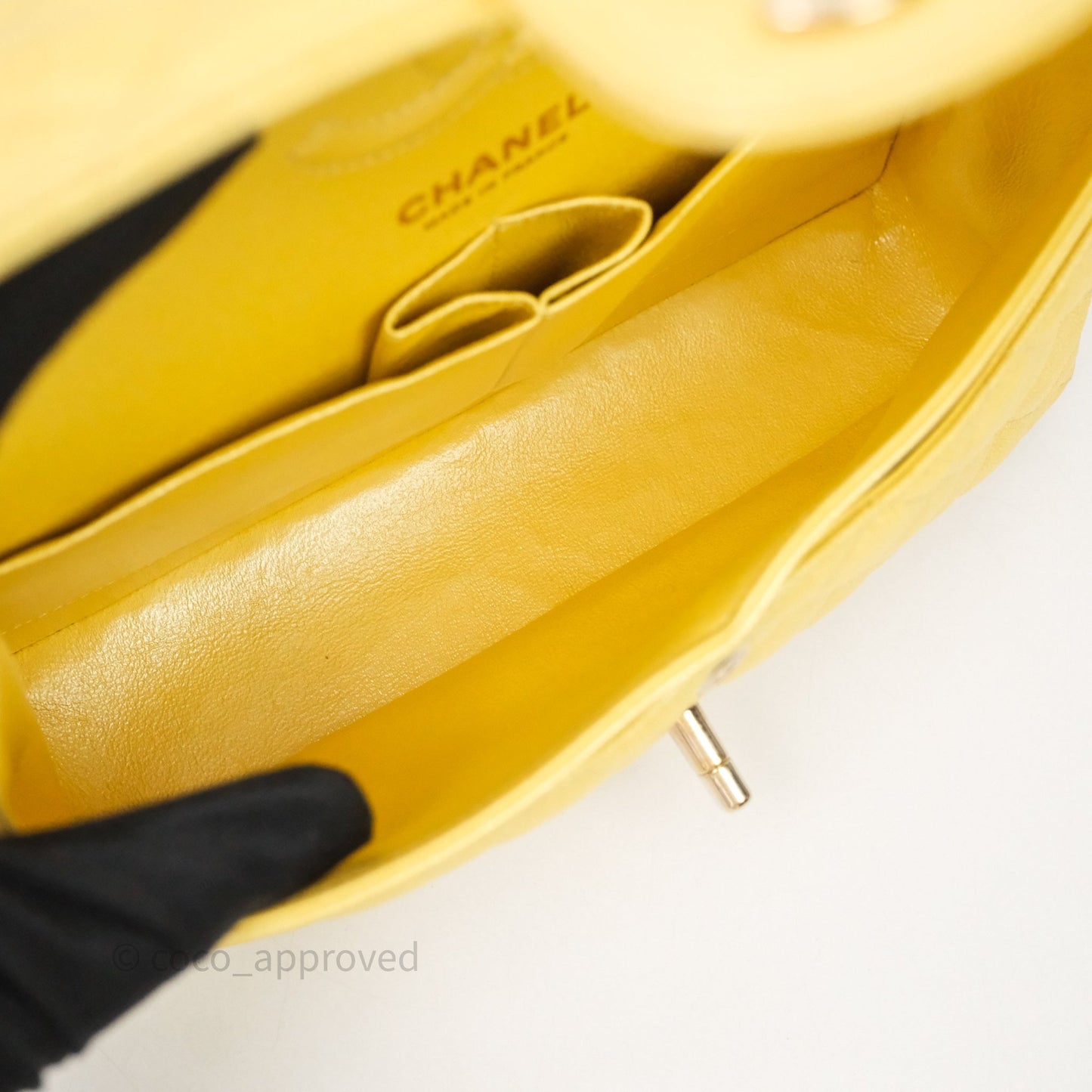 Chanel Small Classic Quilted Flap Iridescent Yellow Caviar Gold Hardware