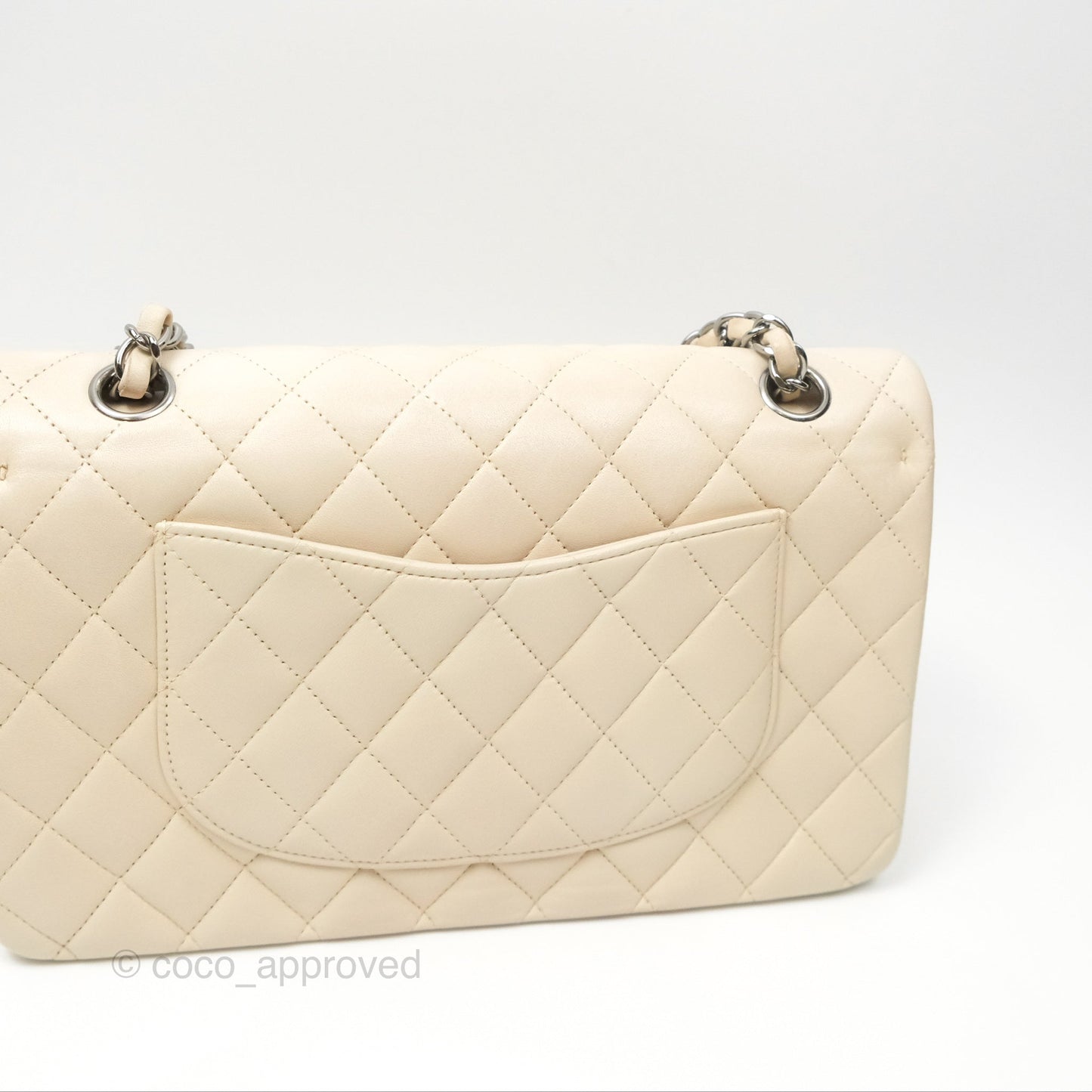 Chanel Classic M/L Medium Flap Quilted Pale Beige Lambskin Gun Metal