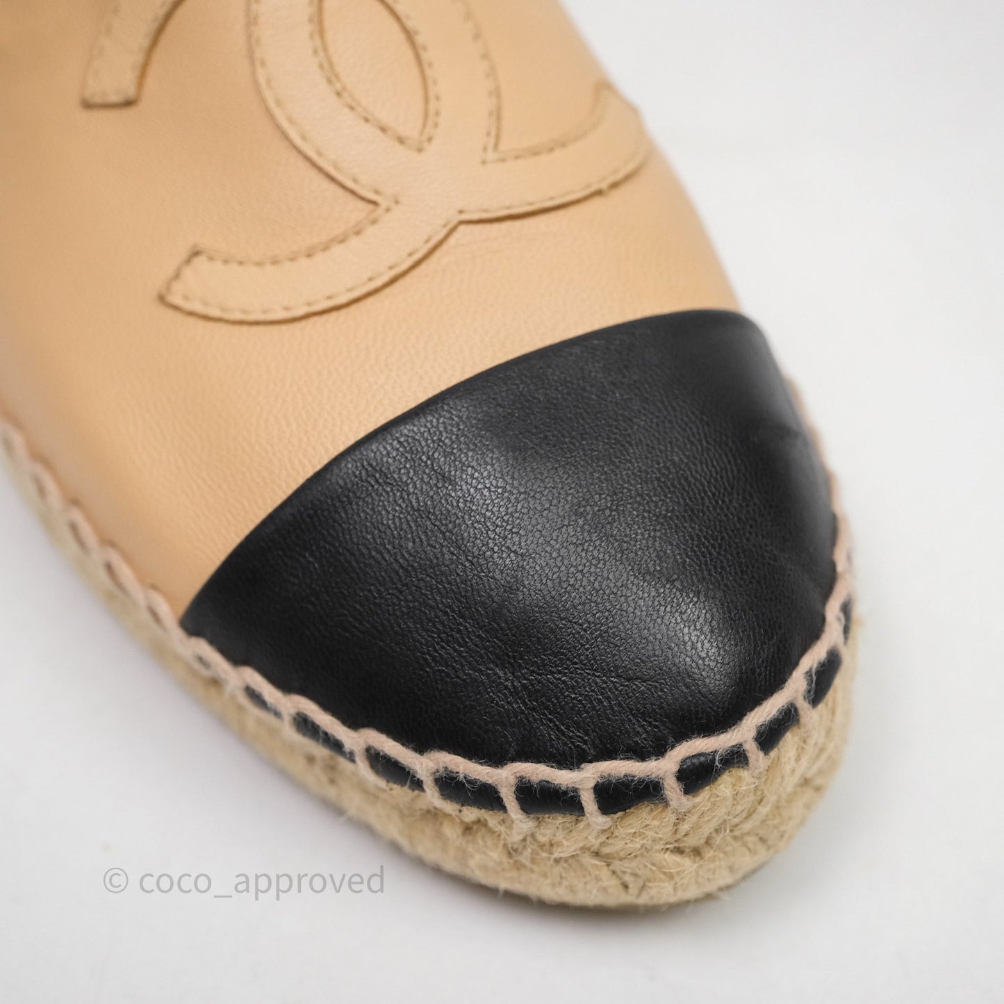 Chanel CC Espadrilles Beige Black Lambskin Size 37
