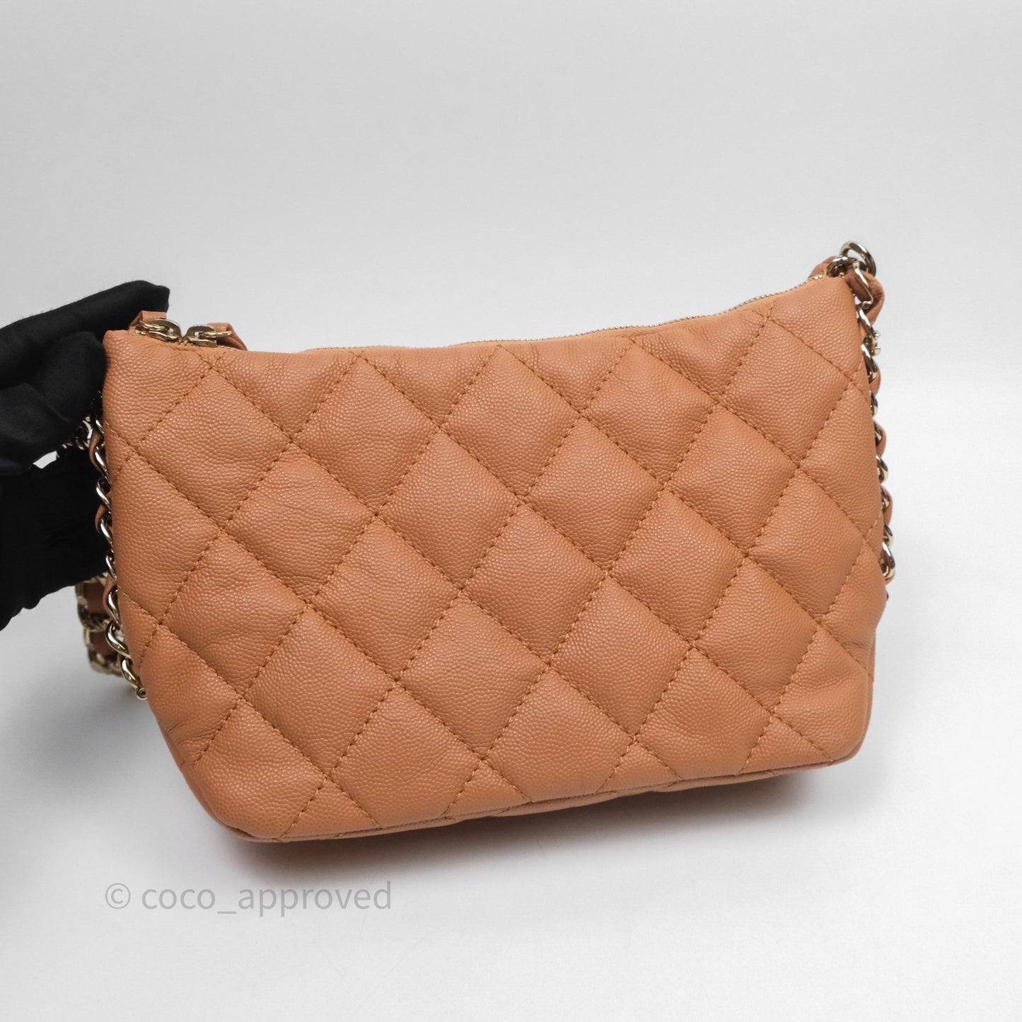 Chanel Small Hobo Shoulder Bag Caviar Beige Gold Hardware