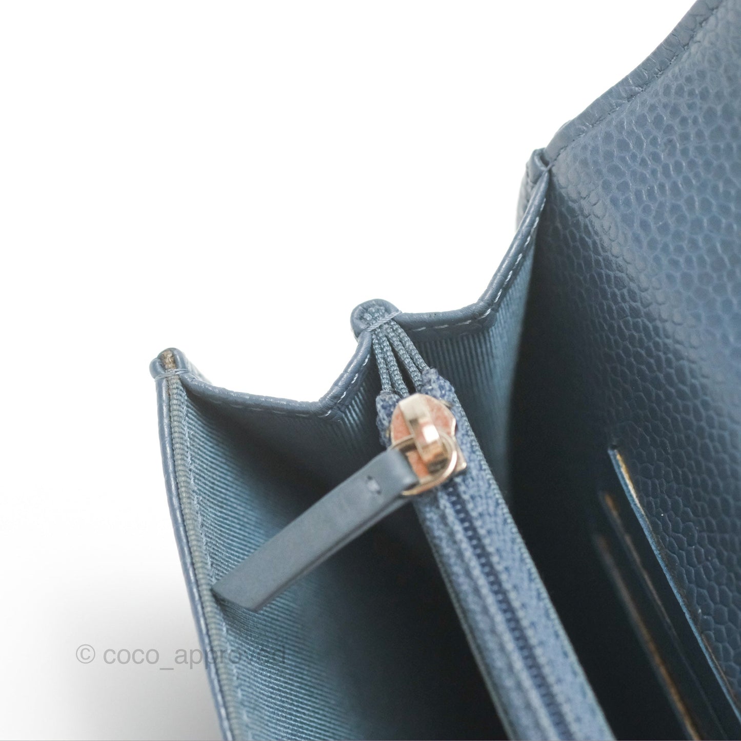 Chanel Quilted Small Flap Wallet Grey Blue Caviar Silver Hardware
