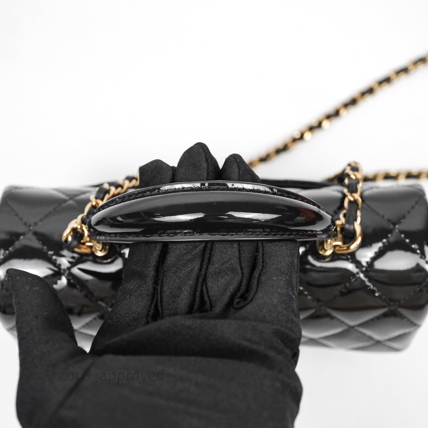 Chanel Top Handle Mini Rectangular Flap Black Patent Gold Hardware