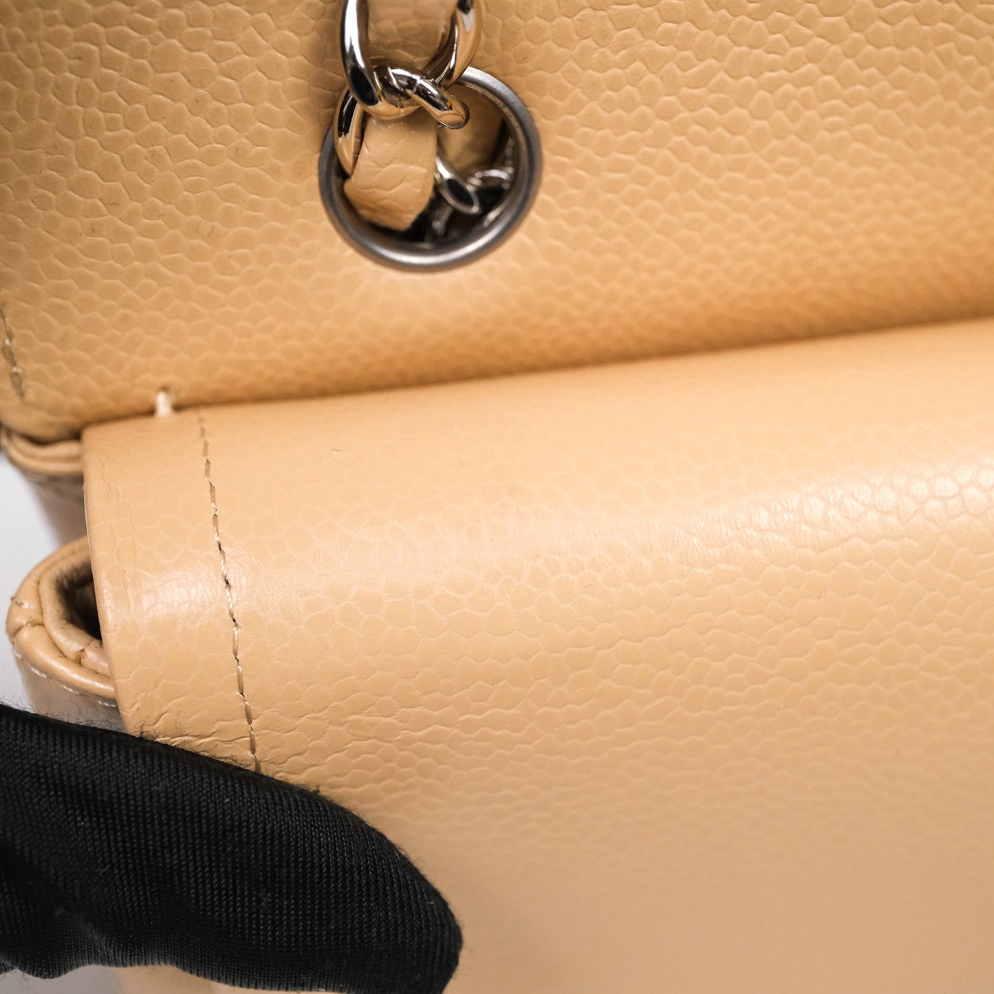 Chanel Classic M/L Medium Flap Quilted Beige Caviar Silver Hardware