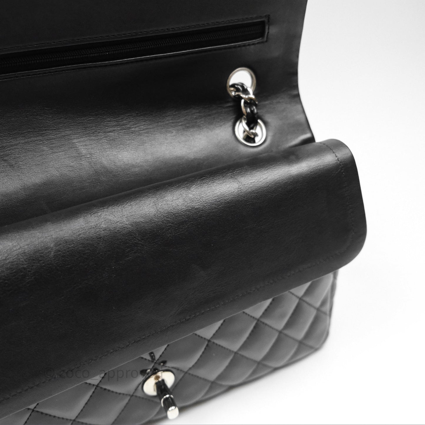 Chanel Classic M/L Medium Flap Quilted Black Patent Silver Hardware