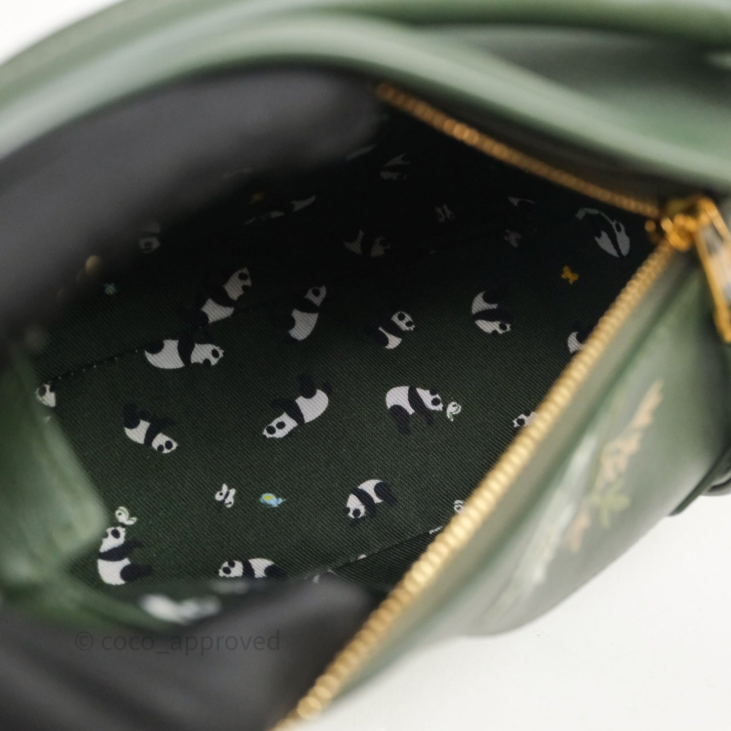 Loewe X SUNA FUJITA Mini Pandas Puzzle Bag Dark Green Calfskin Gold Hardware
