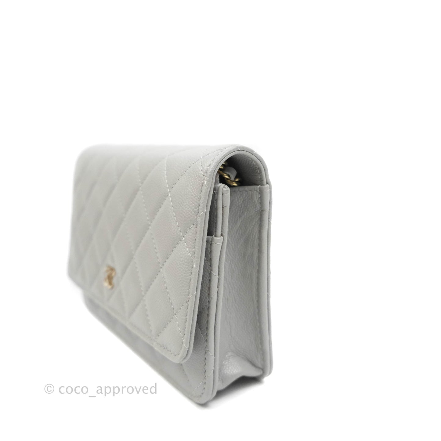 Chanel Classic Quilted Wallet on Chain WOC Grey Caviar Gold Hardware 21A