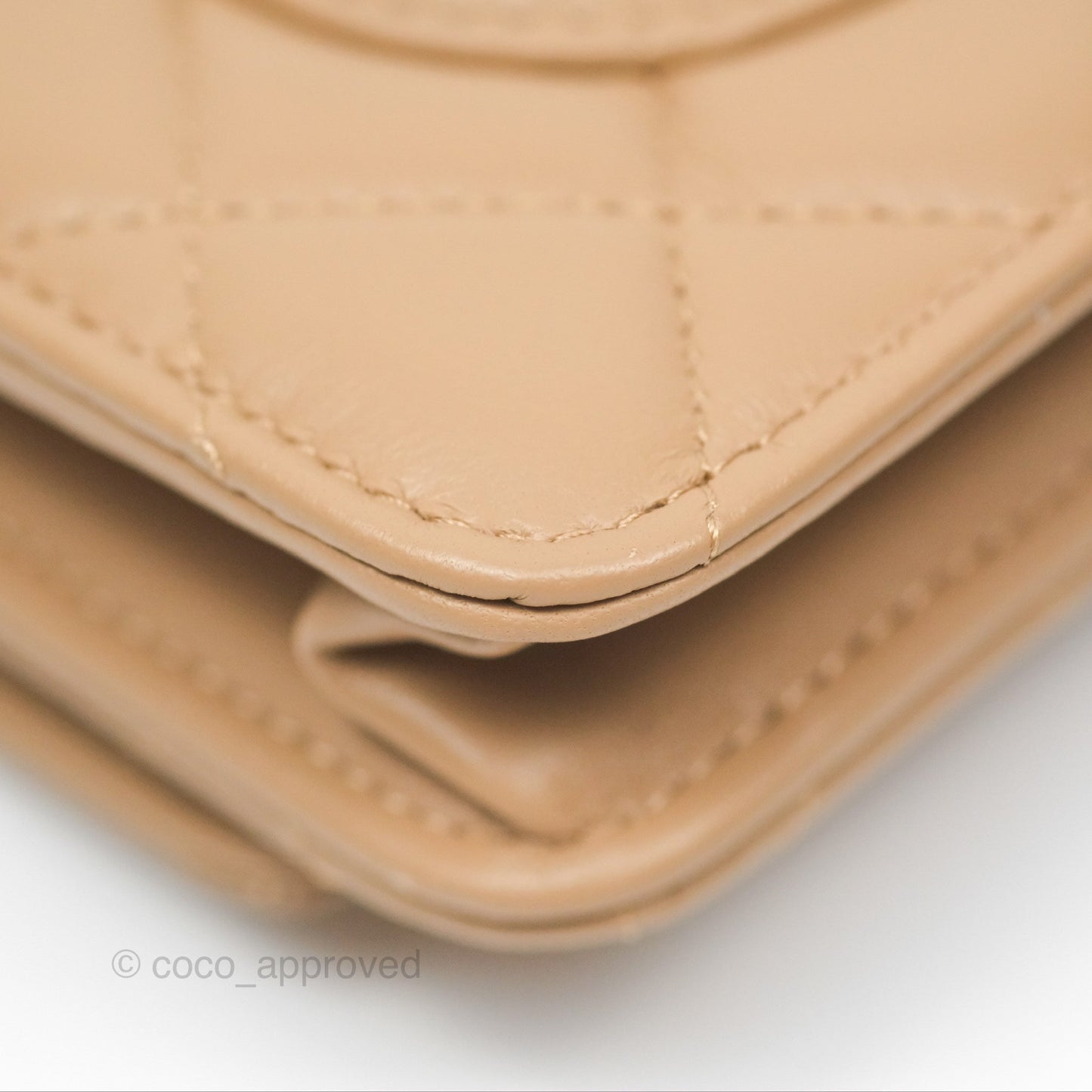 Chanel Quilted Pearl Crush Wallet on Chain WOC Beige Lambskin Aged Gold Hardware