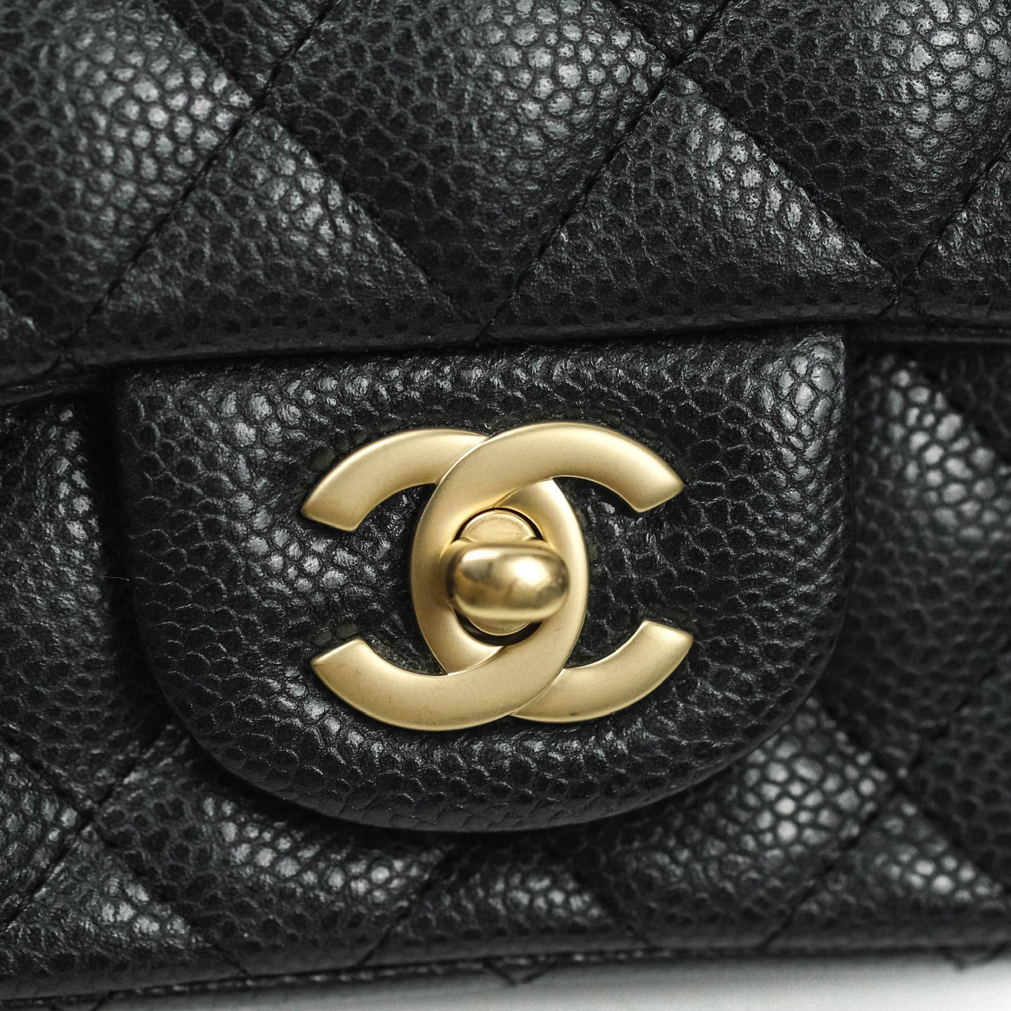 Chanel Mini Square Charcoal Black Caviar Matte Gold Hardware