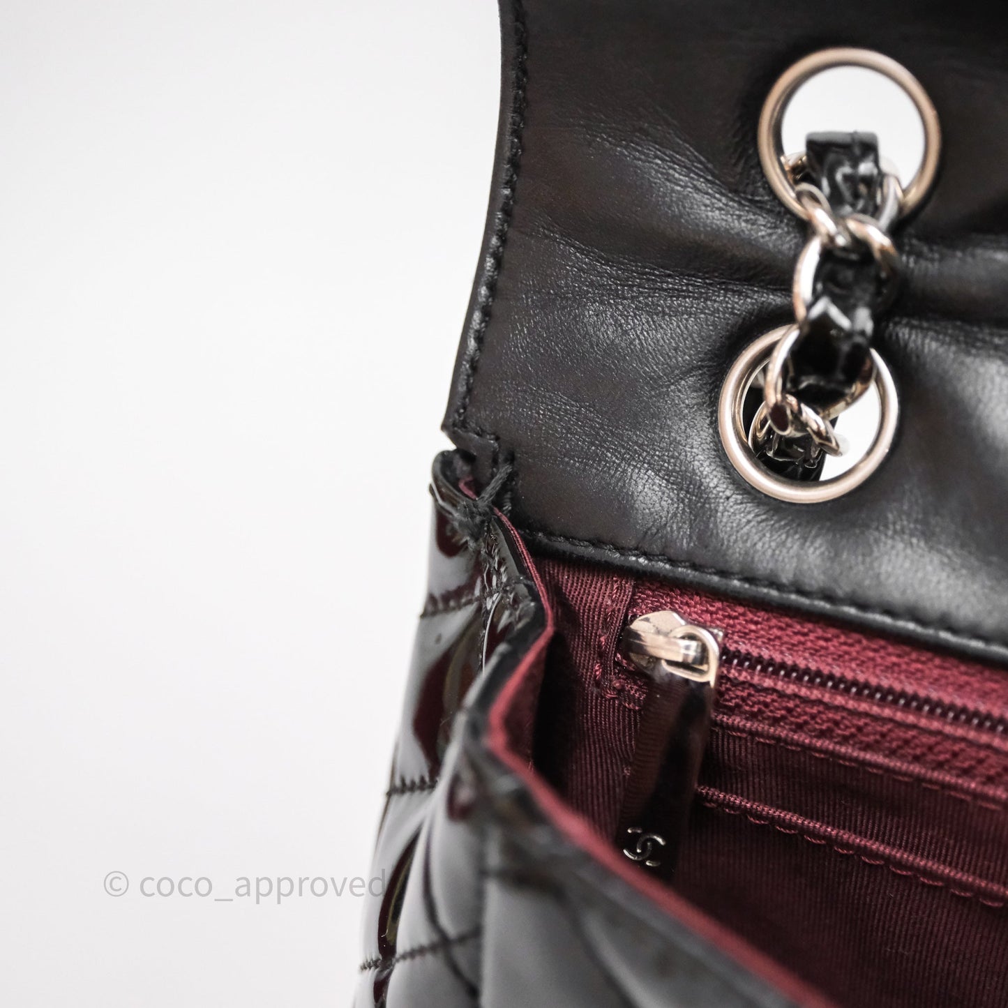 Chanel Quilted Medium Flap Black Patent Silver Hardware