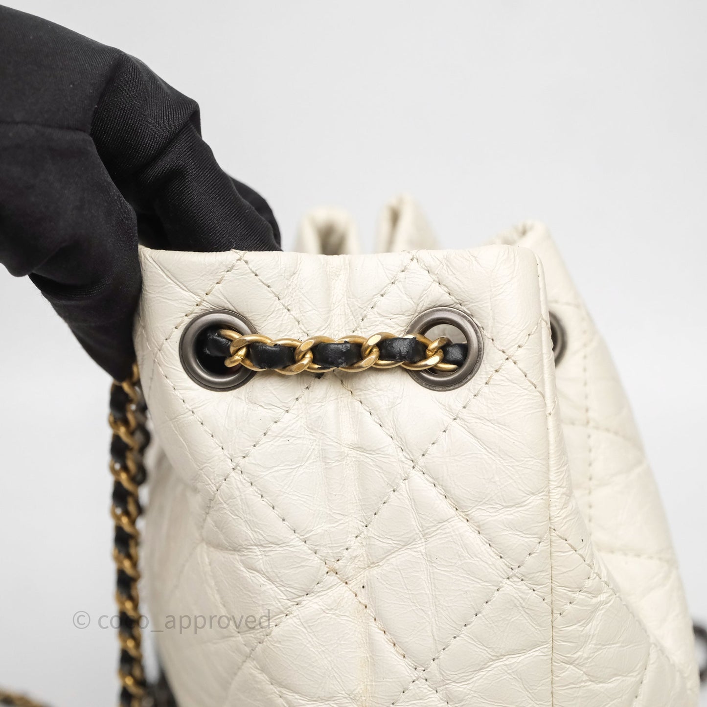Chanel Small Gabrielle Backpack White Black Aged Calfskin