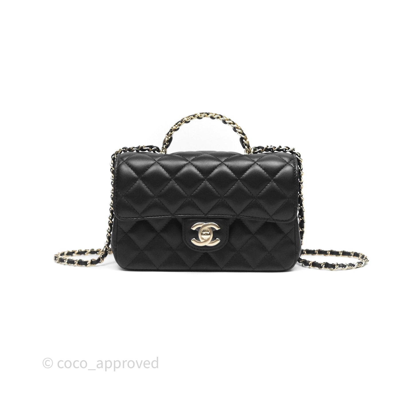 Chanel Crystals Top Handle Mini Rectangular Flap Bag Black Lambskin Gold Hardware