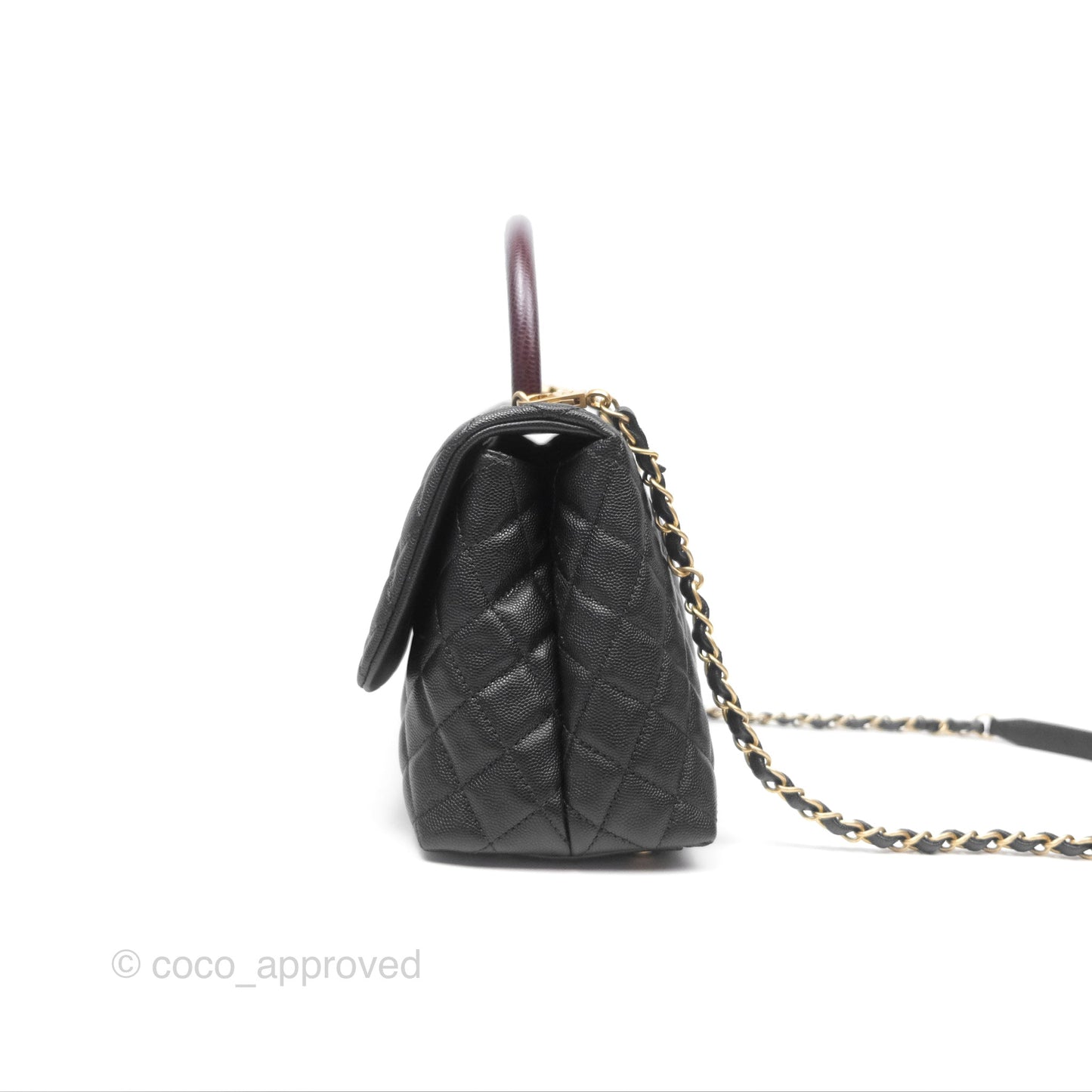 Chanel Medium Coco Handle Quilted Black Caviar Lizard Handle Gold Hardware