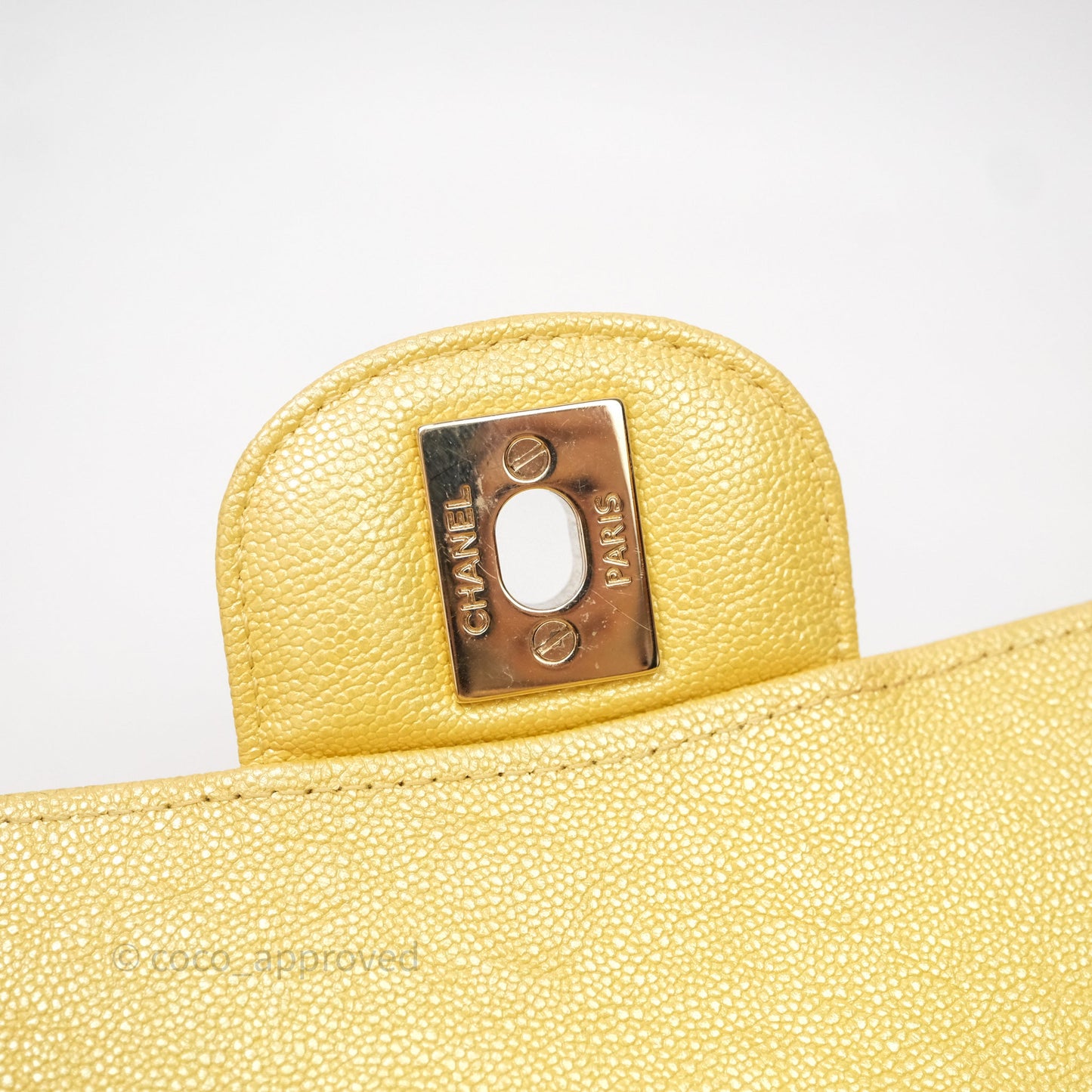 Chanel Small Classic Quilted Flap Iridescent Yellow Caviar Gold Hardware