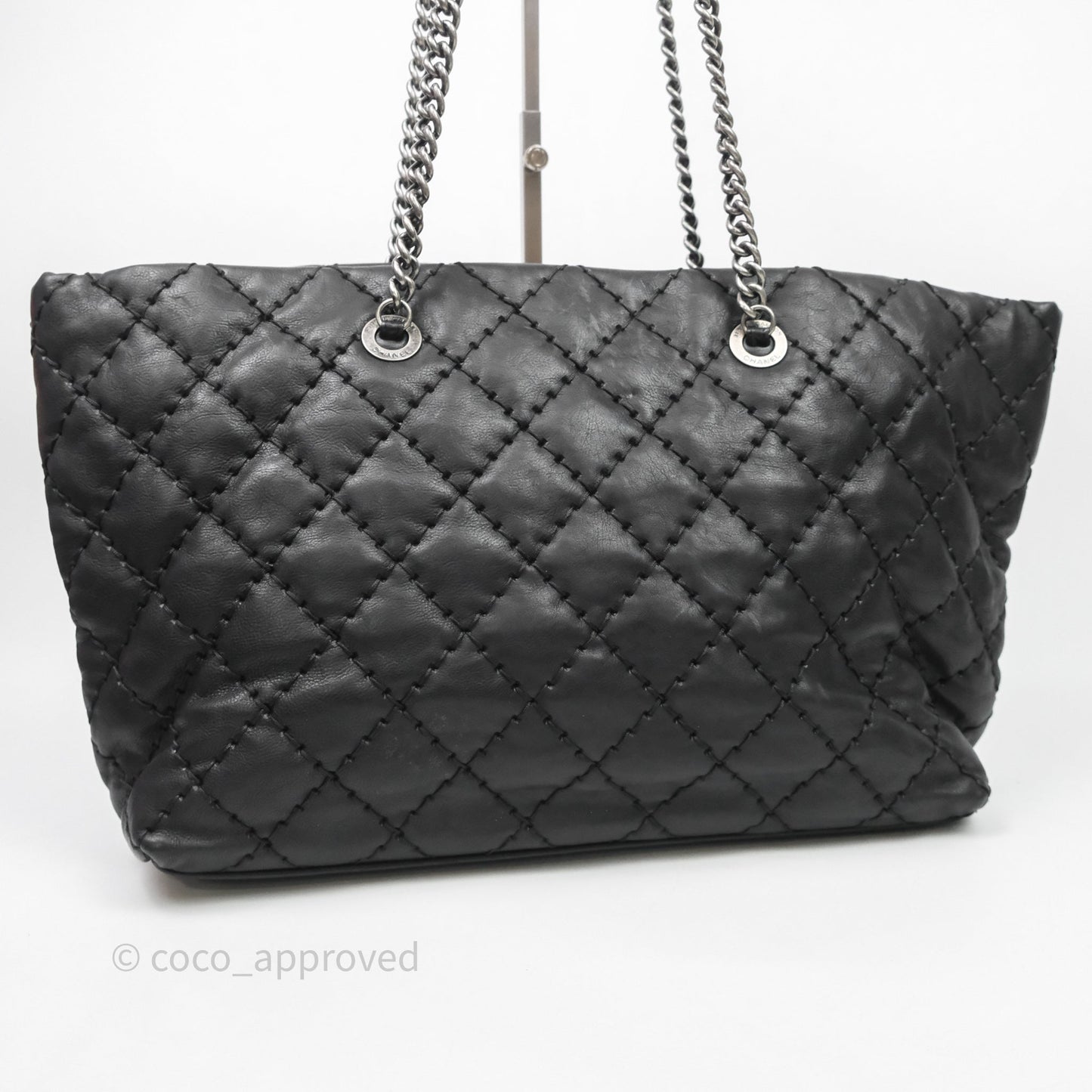 Chanel Ultimate Stitch Shopping Tote Black Calfskin Aged Silver Hardware
