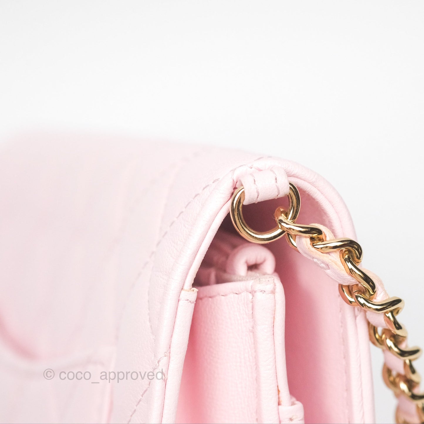 Chanel Wallet On Chain WOC Pearl Chain Iridescent Light Pink Lambskin Gold Hardware