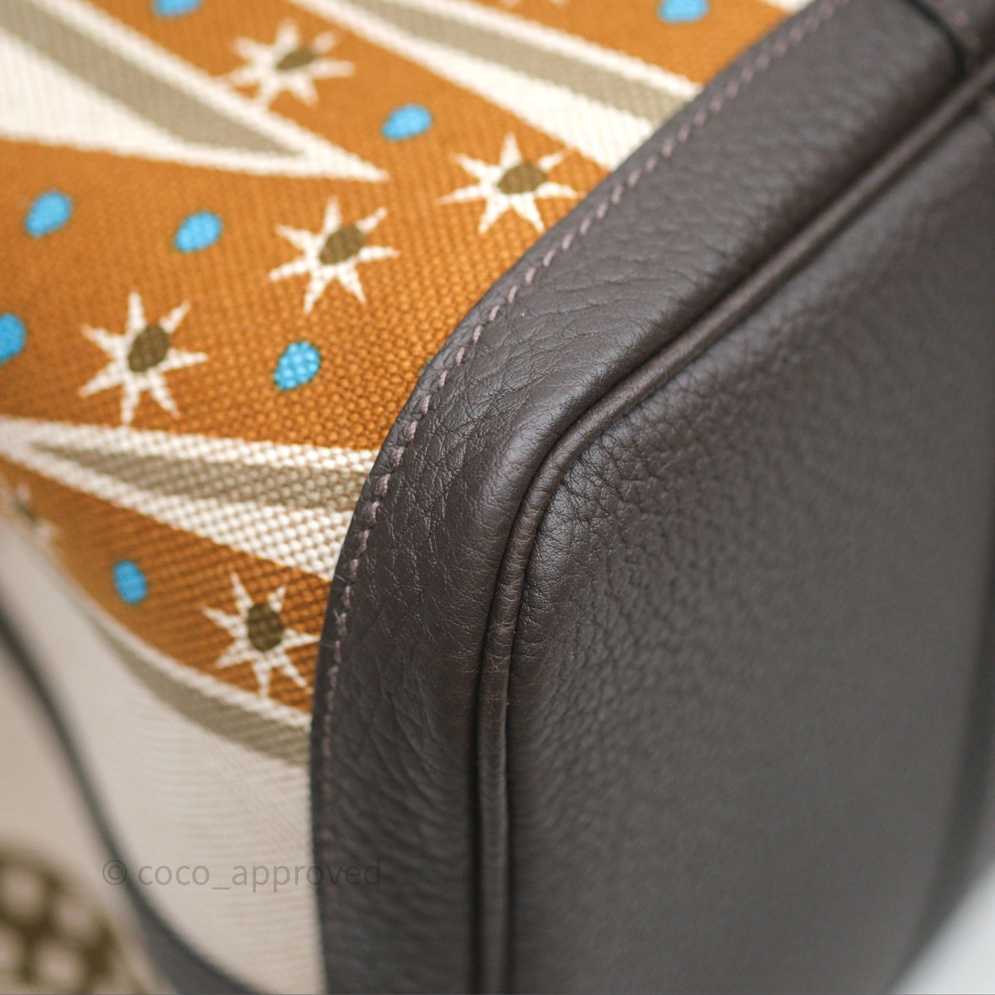Hermès Garden Party 36 Printed H Plume Canvas/ Negonda Caramel 28/ Ecru-beige 14/ Ebene 46