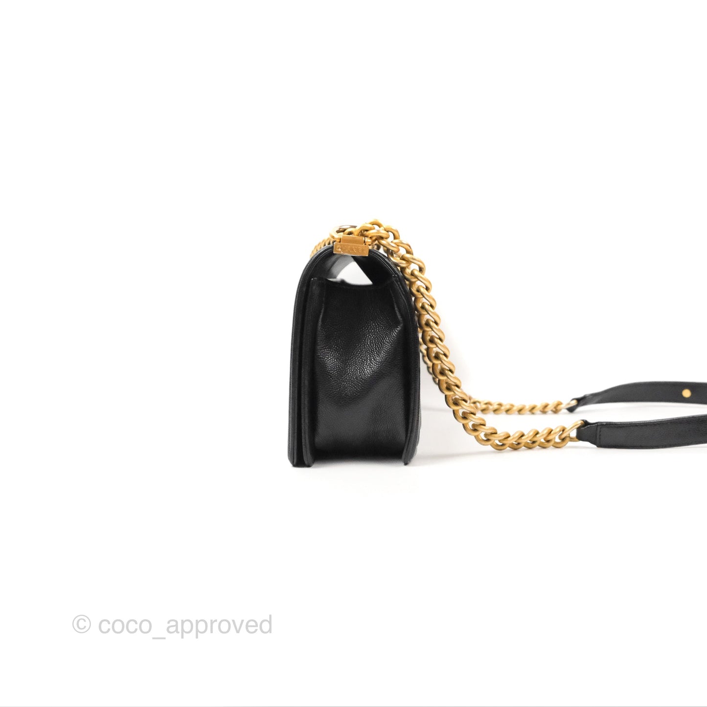 Chanel Chevron Medium Boy Black Caviar Aged Gold Hardware