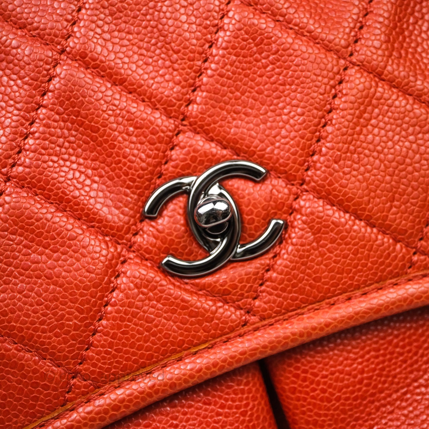 Chanel Flap Bag Caviar Orange Silver Hardware