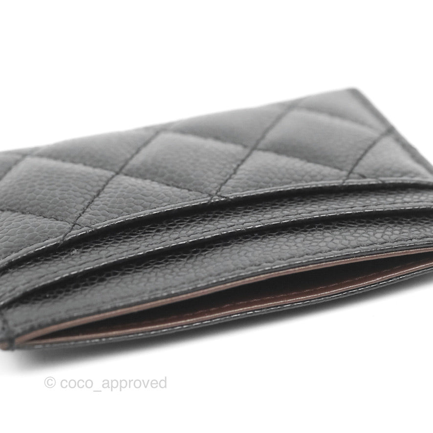 Chanel Classic Flat Card Holder Black Caviar Gold Hardware