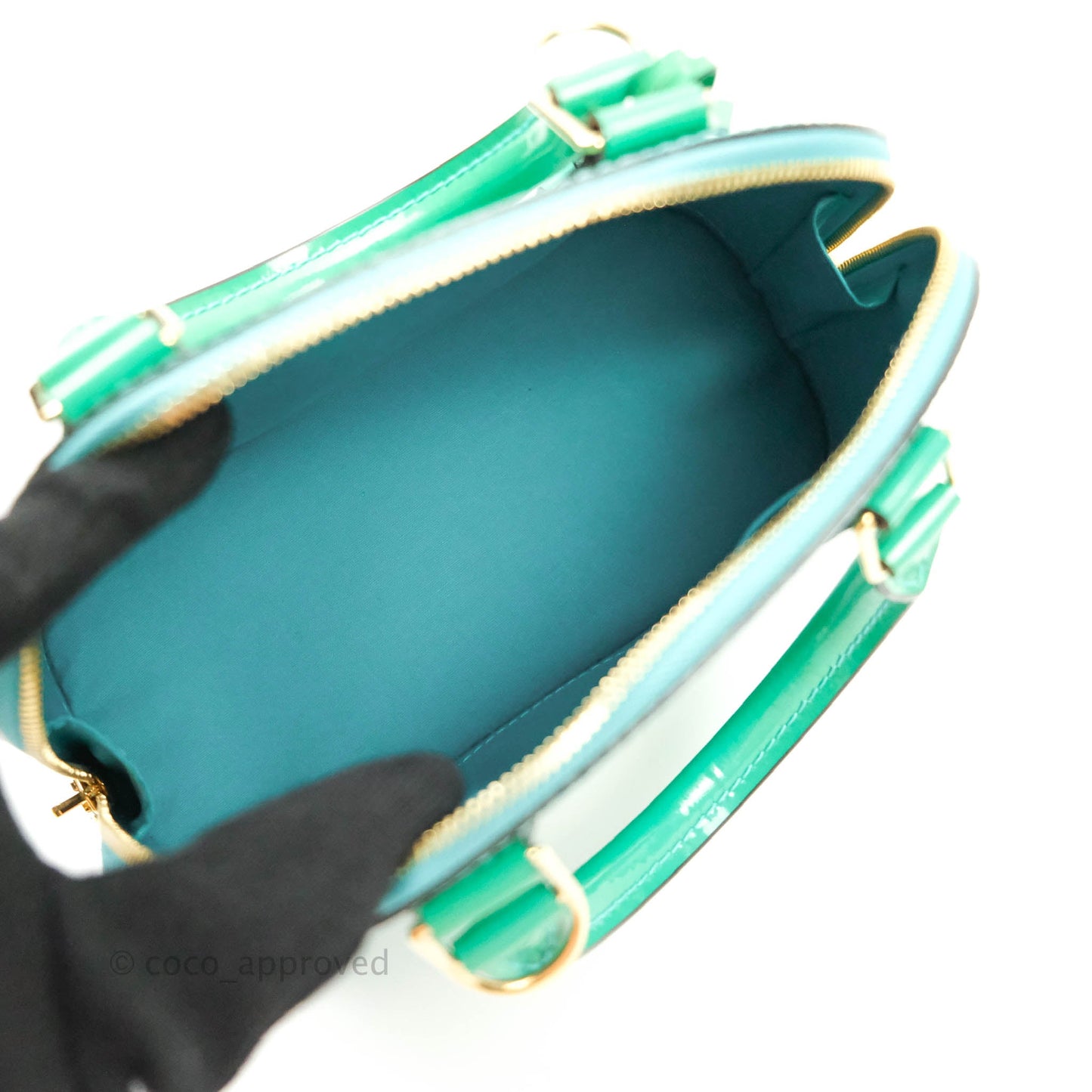 Louis Vuitton Alma BB Monogram Green Patent Gold Hardware
