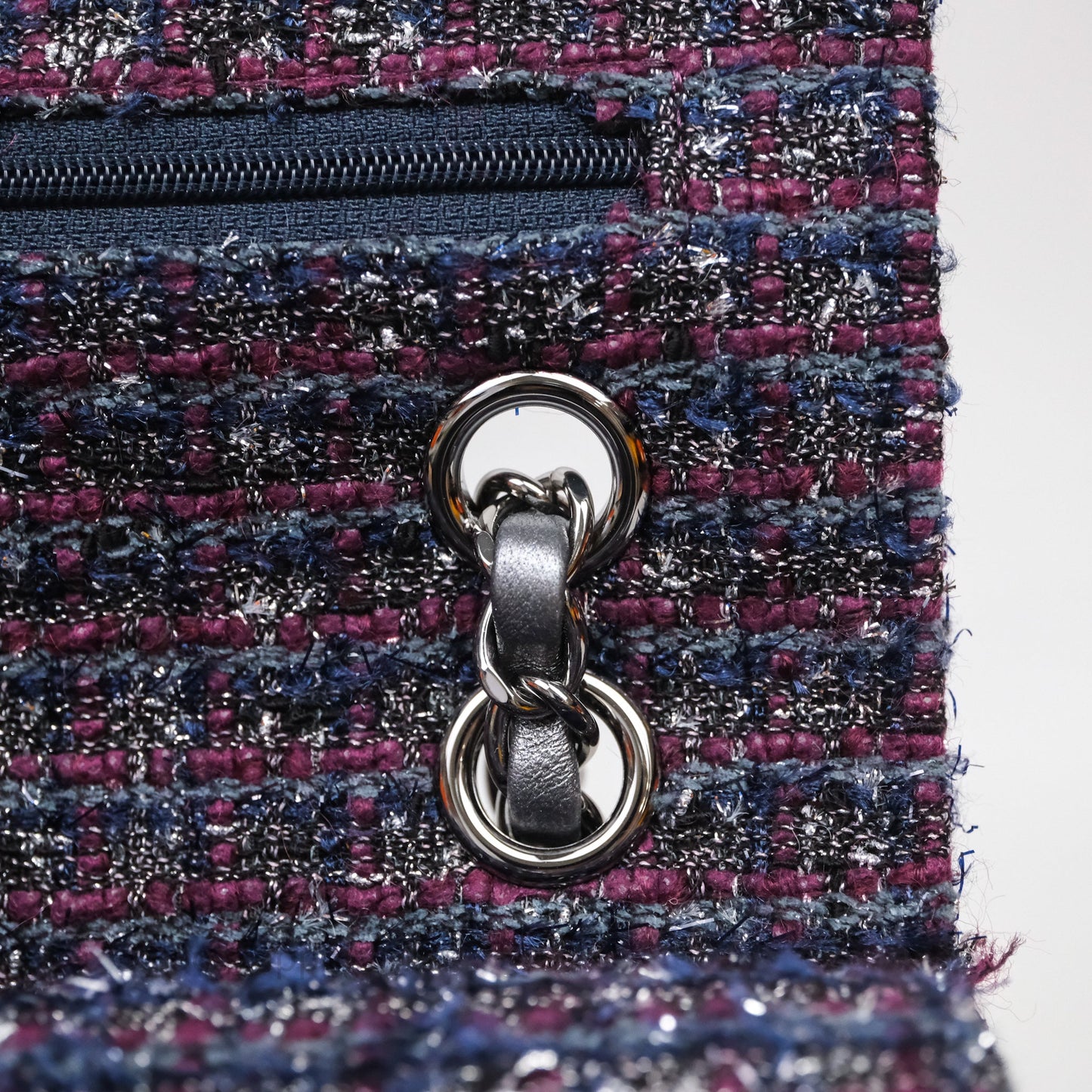 Chanel Classic M/L Medium Double Flap Purple Tweed Glitter Gun Metal
