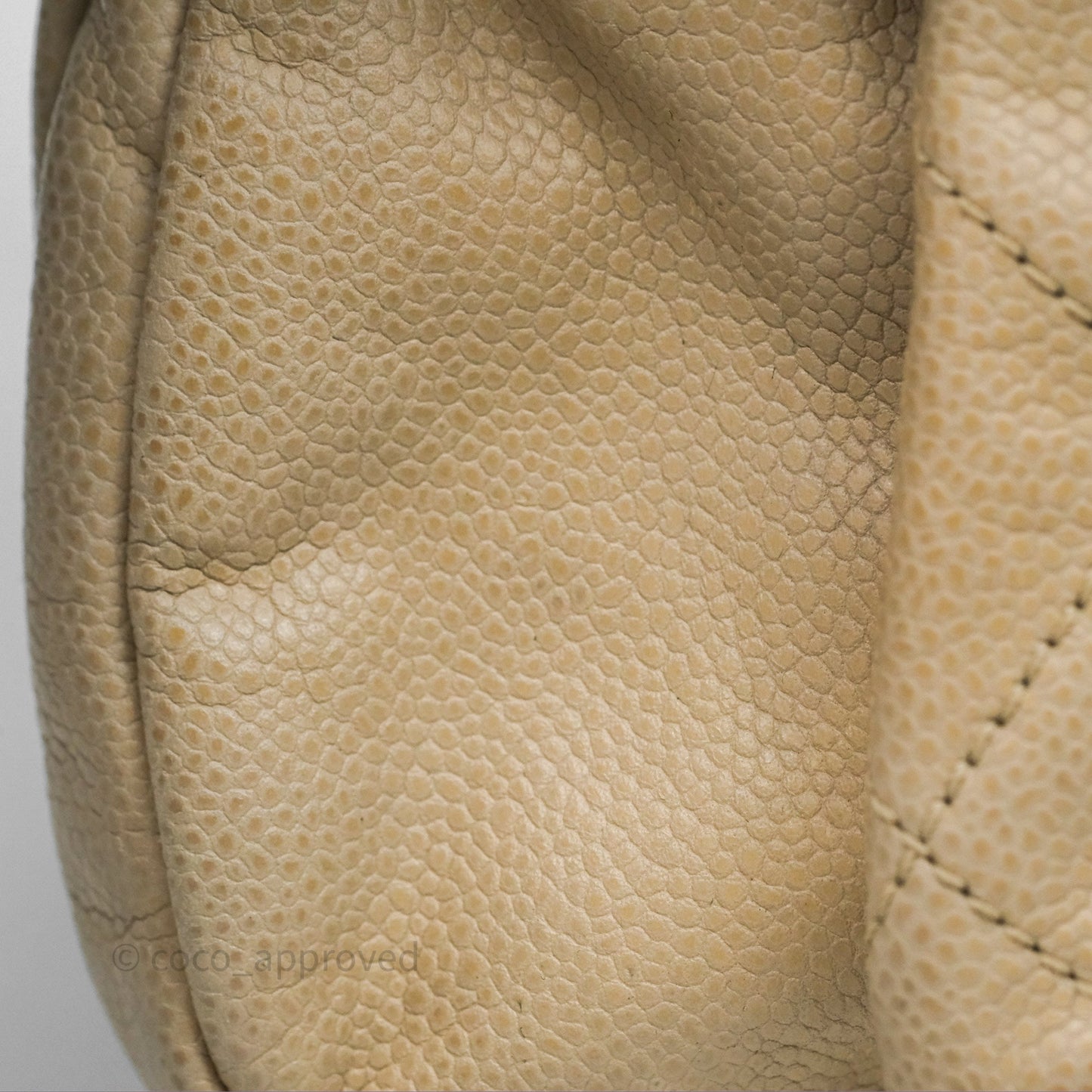 Chanel Quilted Coco Rider Hobo Bag Beige Caviar Ruthenium Hardware