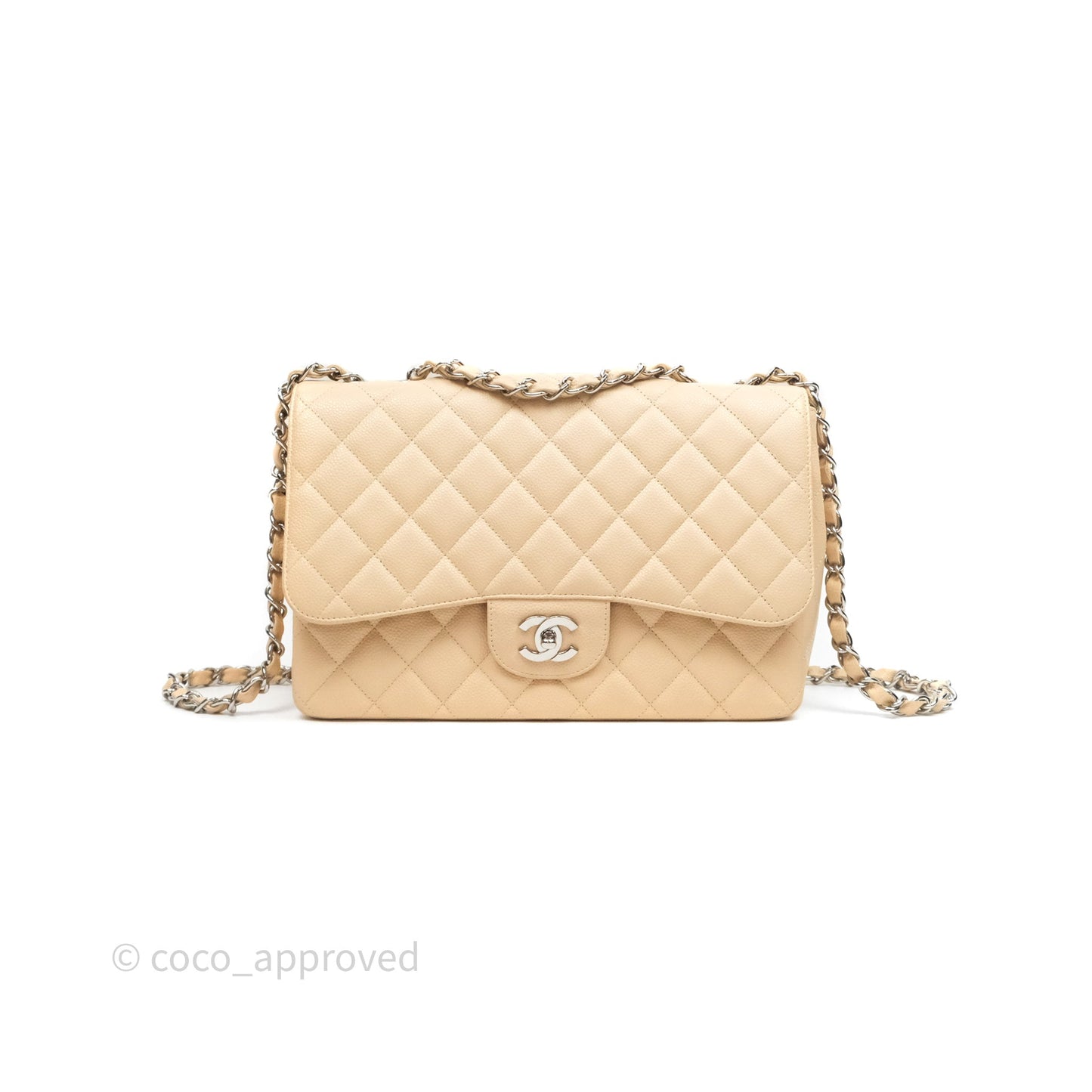 Chanel Jumbo Single Flap Beige Caviar Silver Hardware