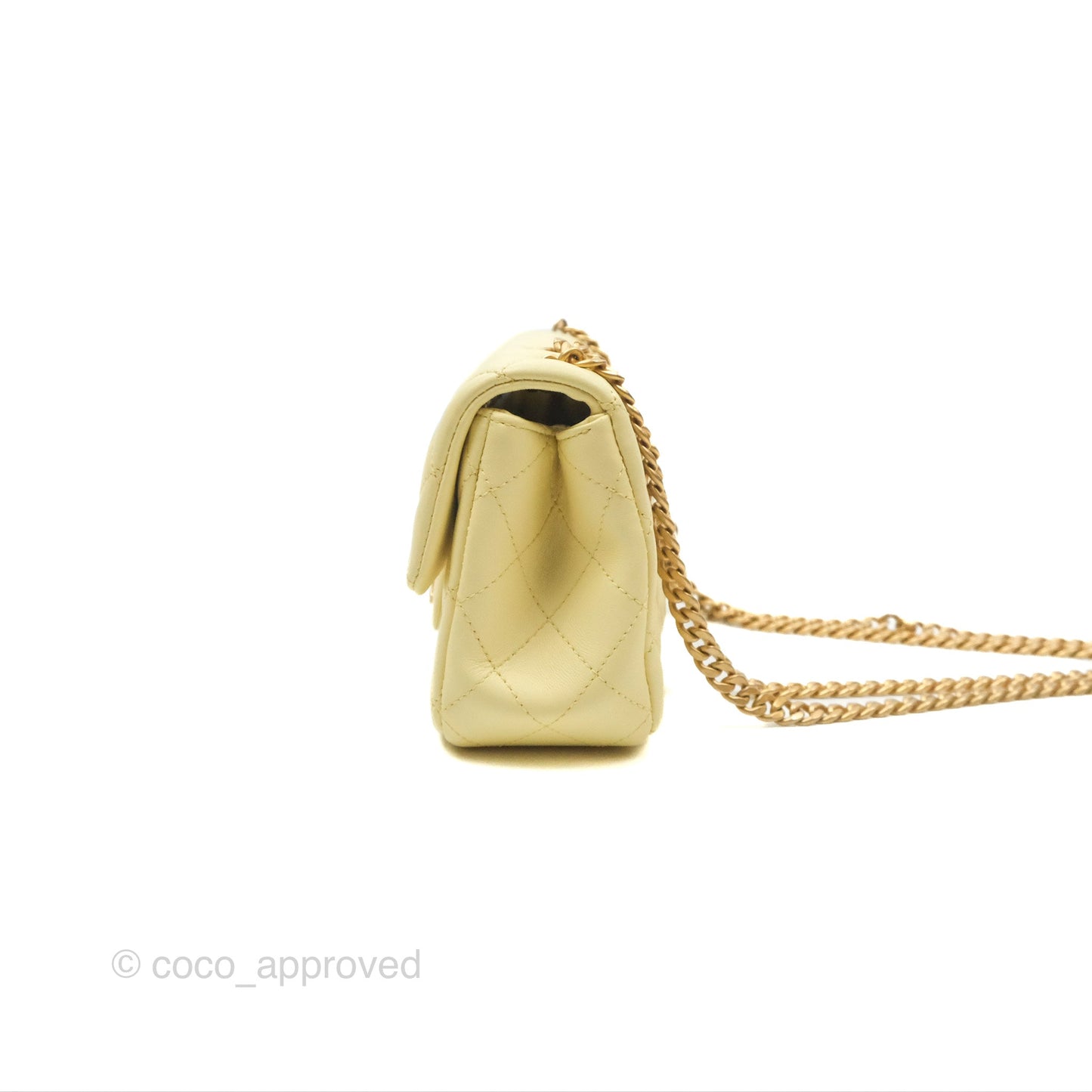 Chanel Mini Rectangular Flap with Camellia Adjustable Chain Yellow Lambskin Aged Gold Hardware 23S