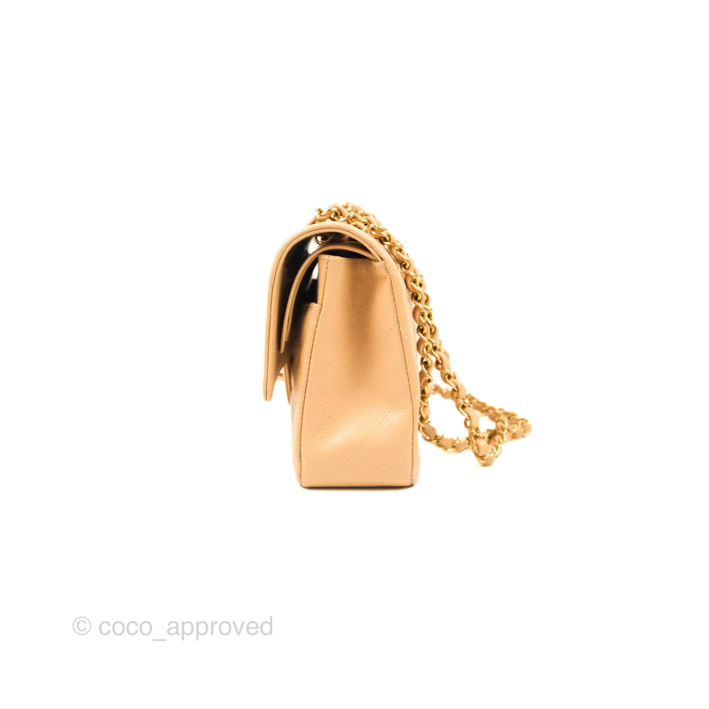 Chanel Classic M/L Medium Flap Quilted Beige Caviar Gold Hardware