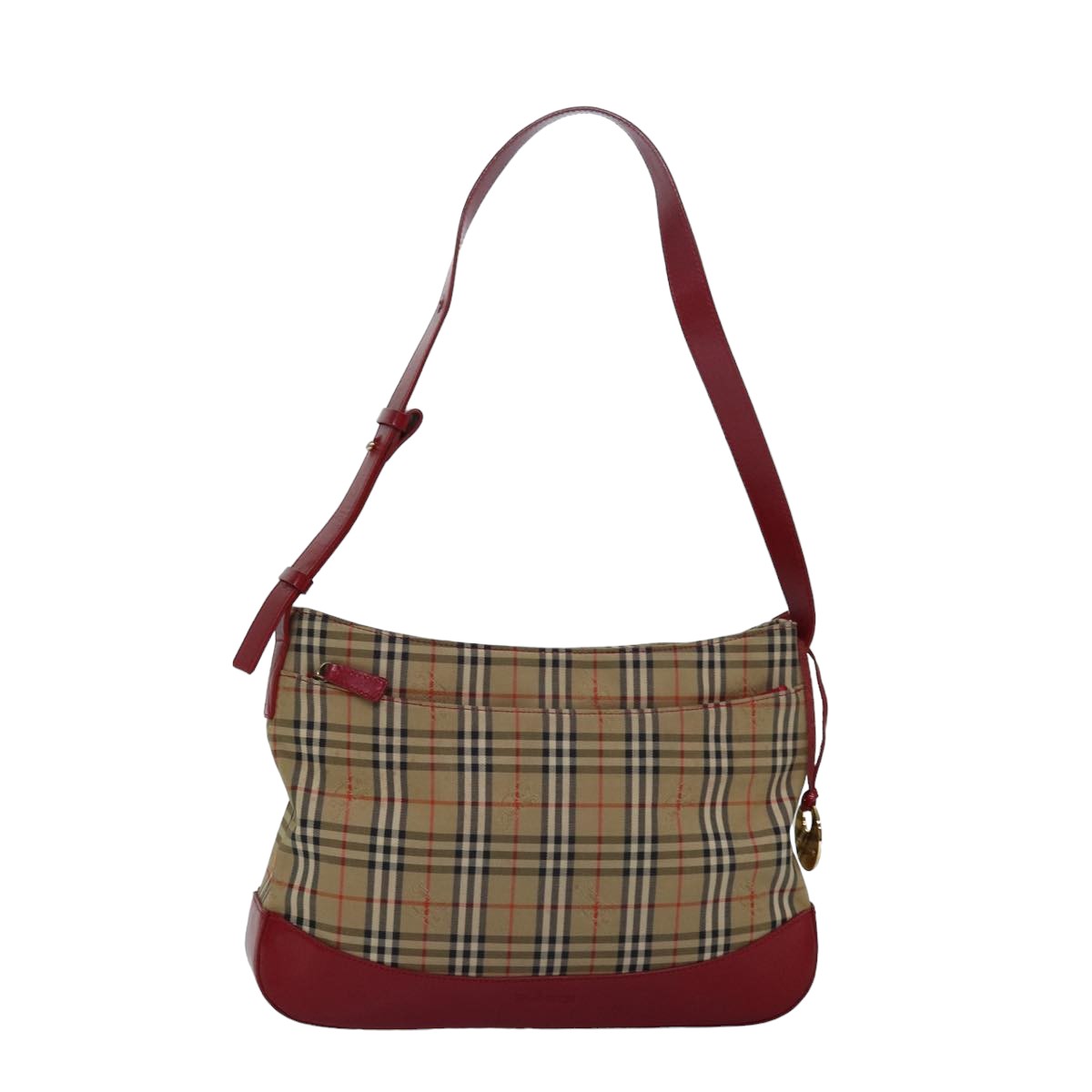 Luxury BurberrySs Nova Check Shoulder Bag Canvas Beige Red Auth 82690