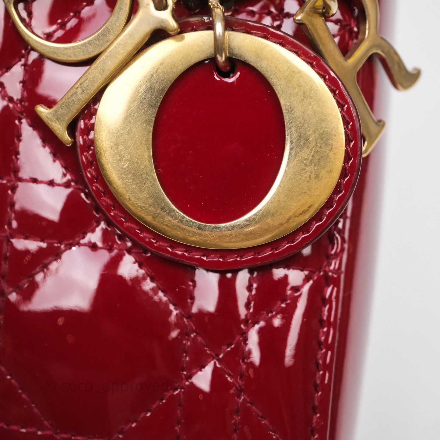 Christian Dior Mini Lady Dior Bag Red Patent Gold Hardware