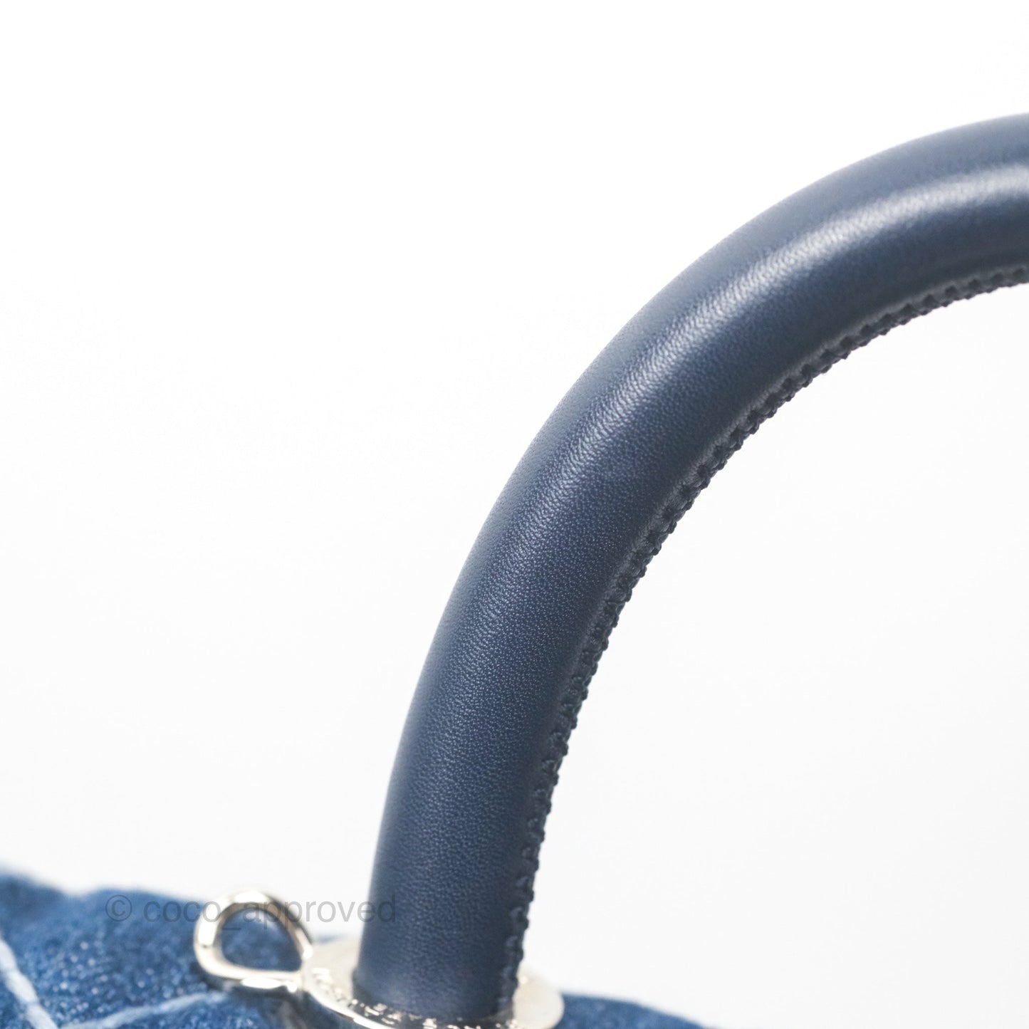 Chanel Small Coco Handle Quilted Contrast Stitch Denim Silver Hardware