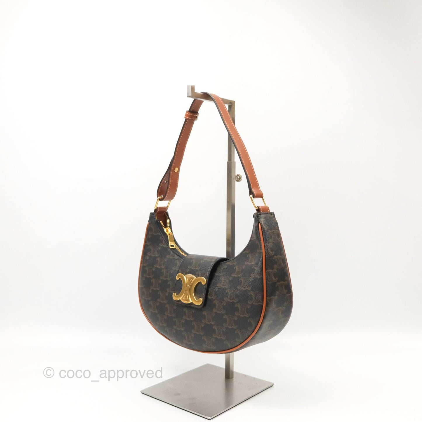 Celine Medium Ava Triomphe Bag Triomphe Canvas Tan Calfskin