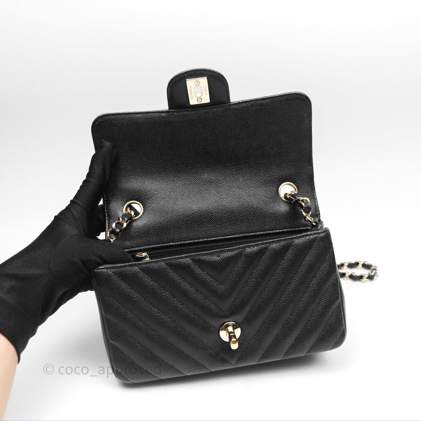 Chanel Mini Rectangular Chevron Black Caviar Gold Hardware