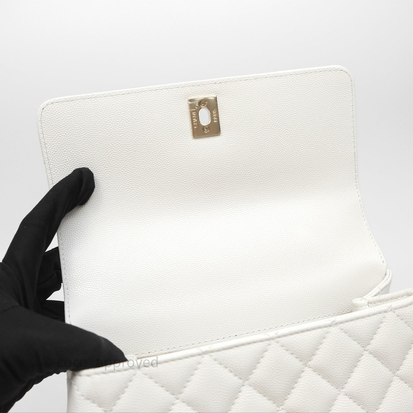 Chanel Small Coco Handle Quilted White Caviar Gold Hardware