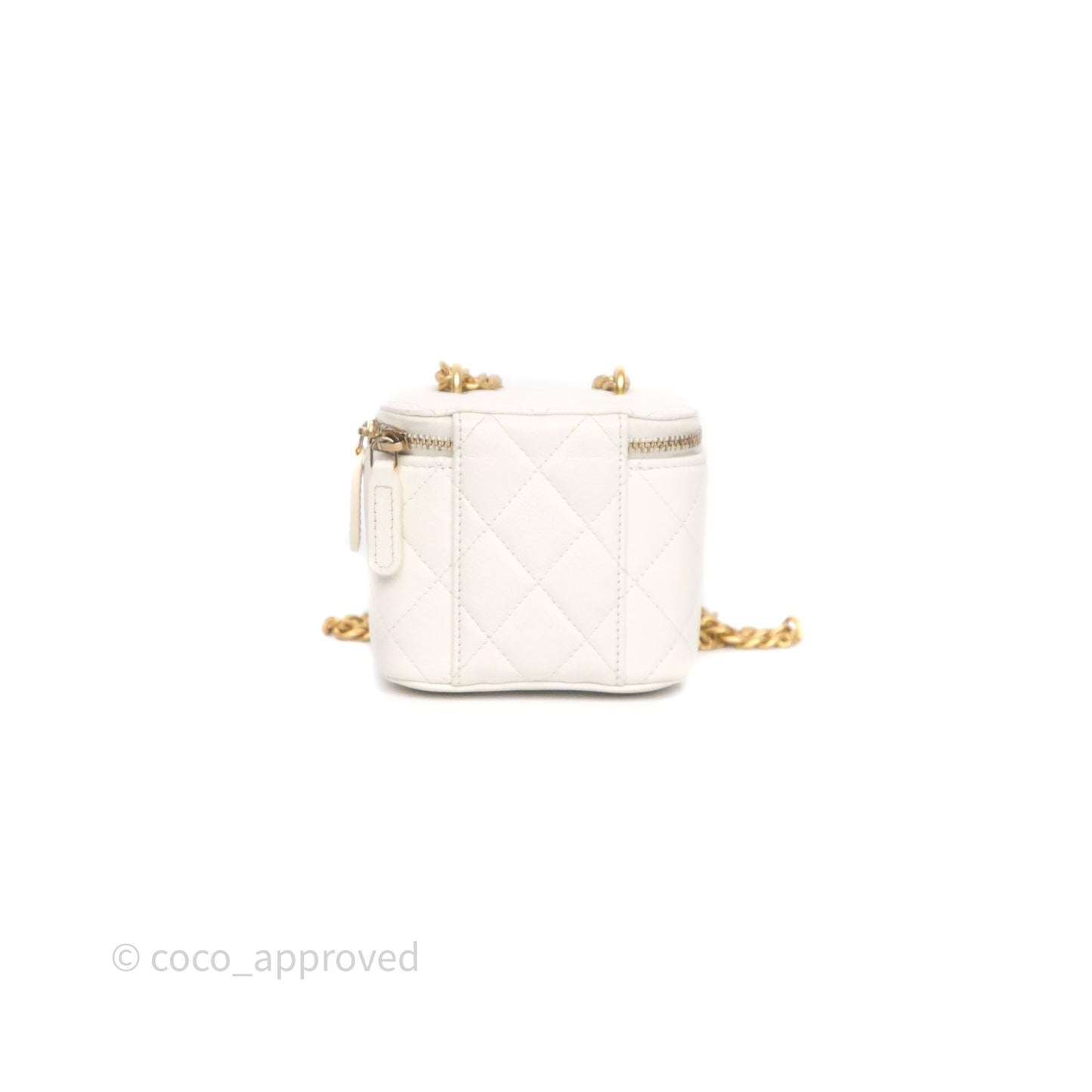 Chanel Heart Crush Mini Vanity With Chain White Caviar Aged Gold Hardware