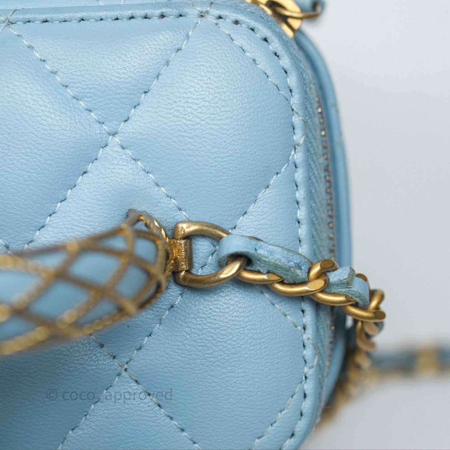 Chanel Vanity Rectangular Top Handle Blue Lambskin Gold Hardware