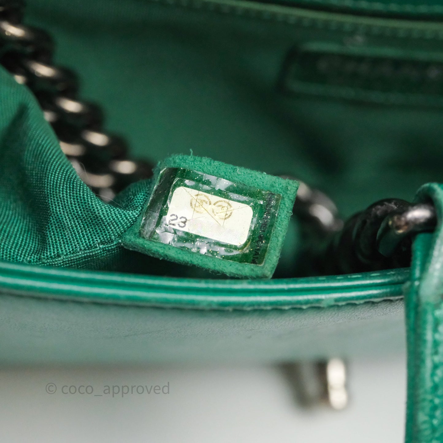 Chanel Medium Boy Quilted Green Lambskin Ruthenium Hardware