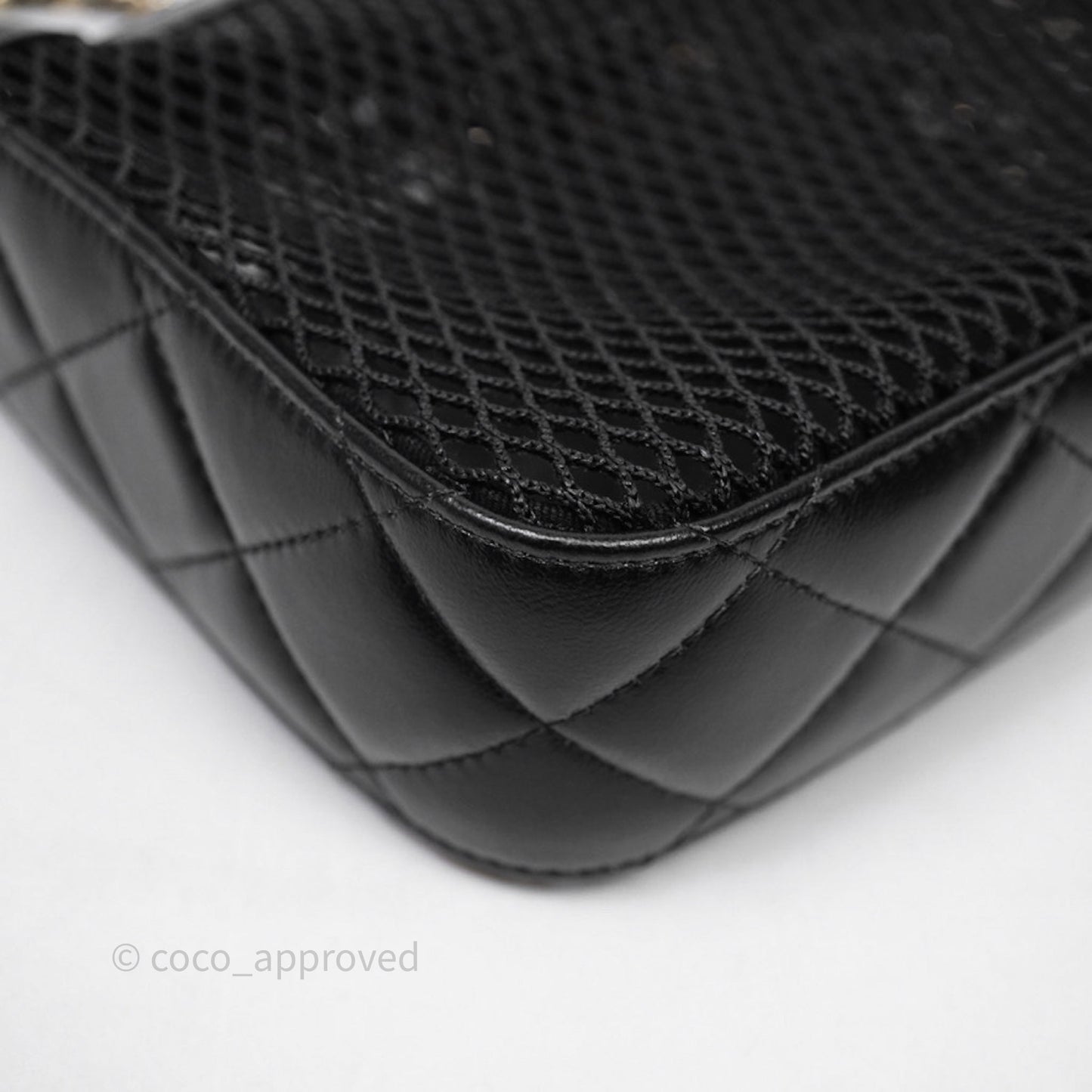 Chanel Mesh Clutch With Chain Black Shiny Lambskin Gold Hardware