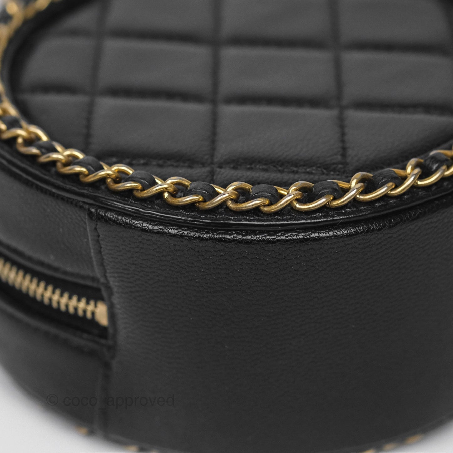 Chanel Chained Round Filigree Clutch With Chain Black Lambskin Gold Hardware