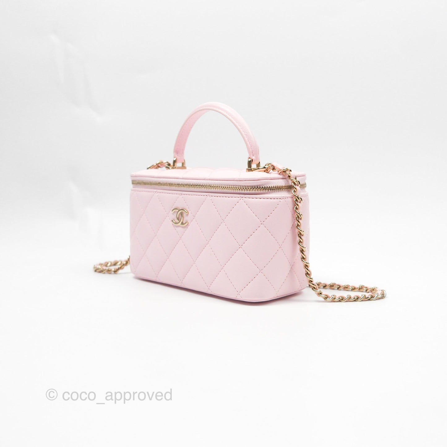 Chanel Vanity Rectangular Top Handle Pink Lambskin Gold Hardware