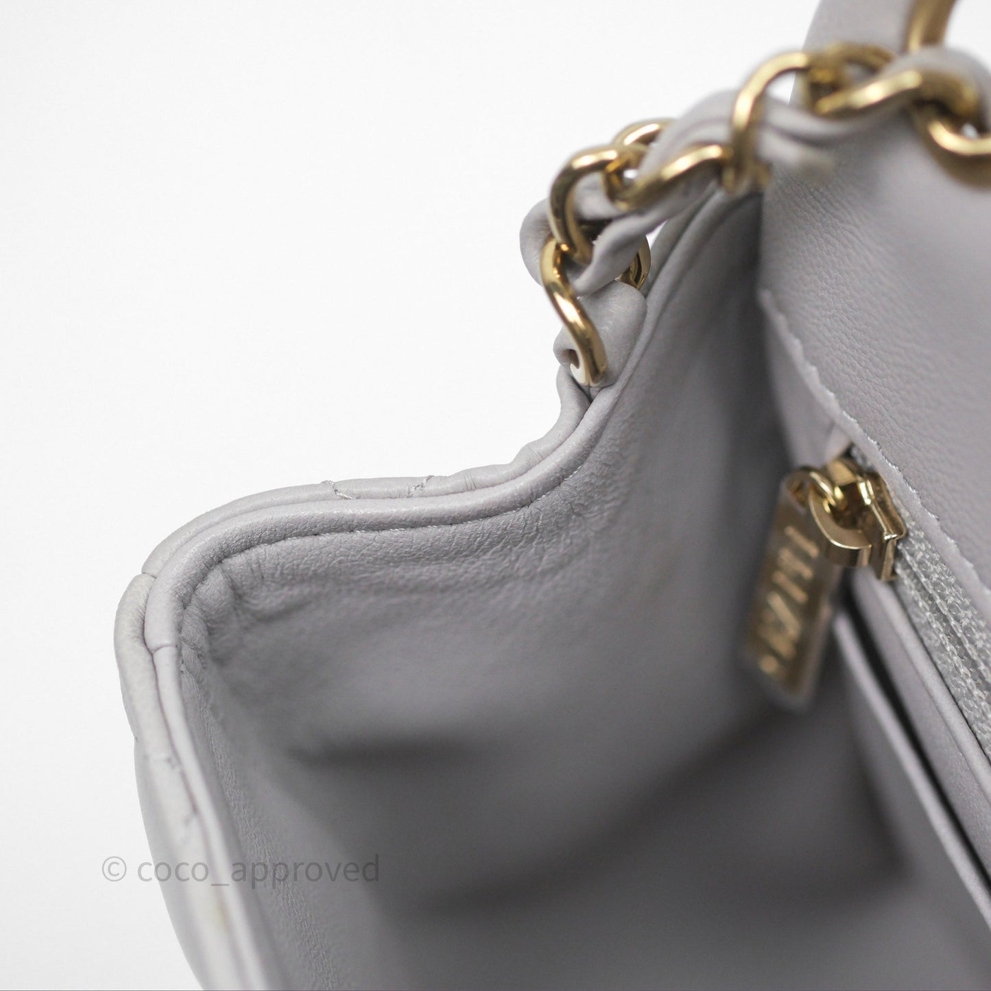 Chanel Mini Square Flap Quilted Light Grey Lambskin Gold Hardware