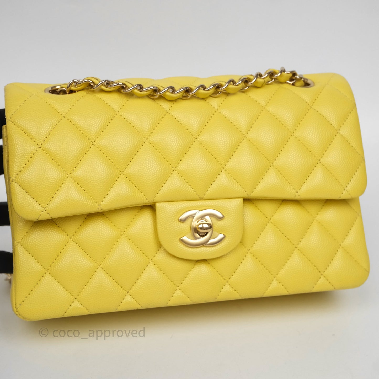 Chanel Small Classic Flap Quilted Yellow Caviar Gold Hardware