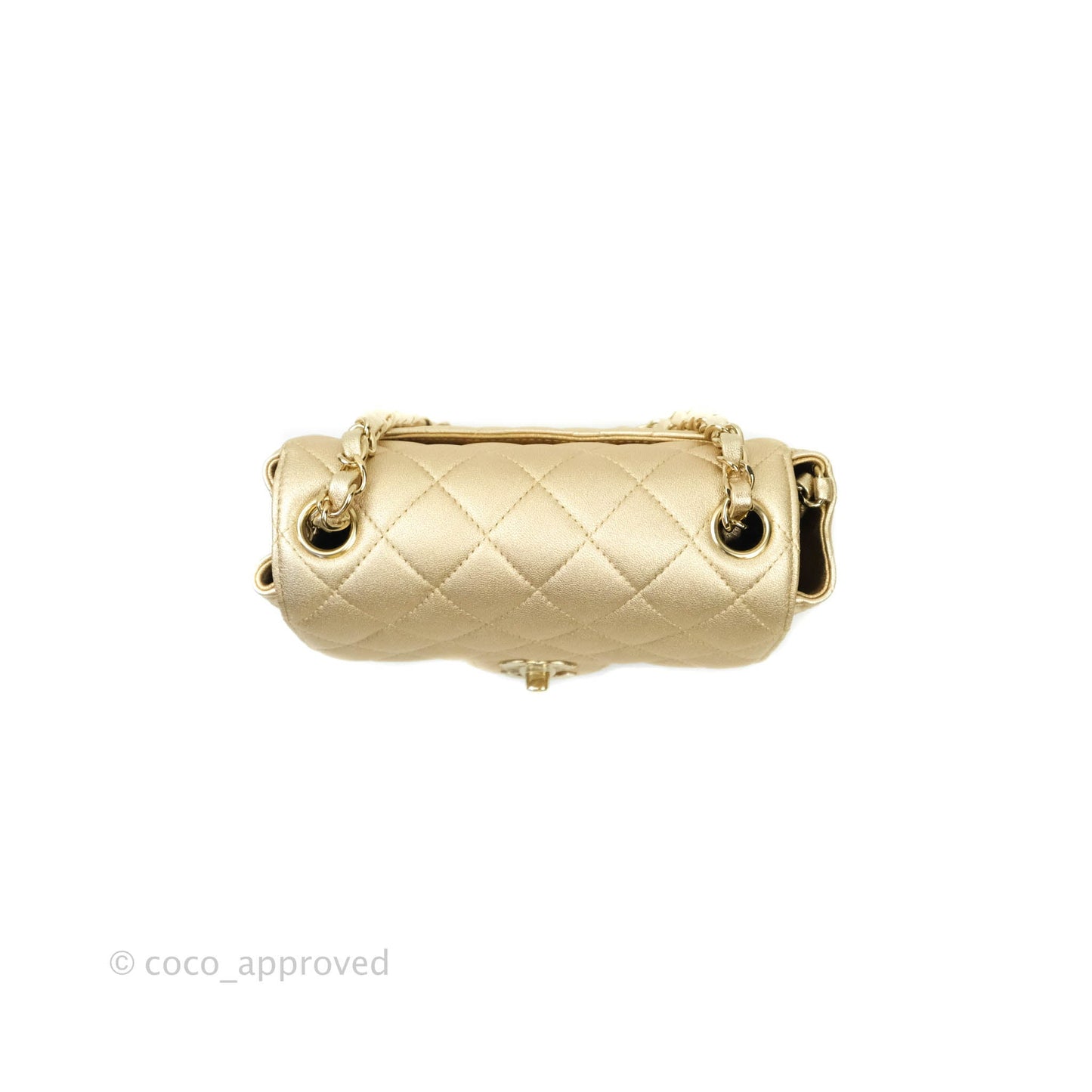 Chanel Classic Quilted Mini Square Flap Iridescent Gold Gold Hardware 21P