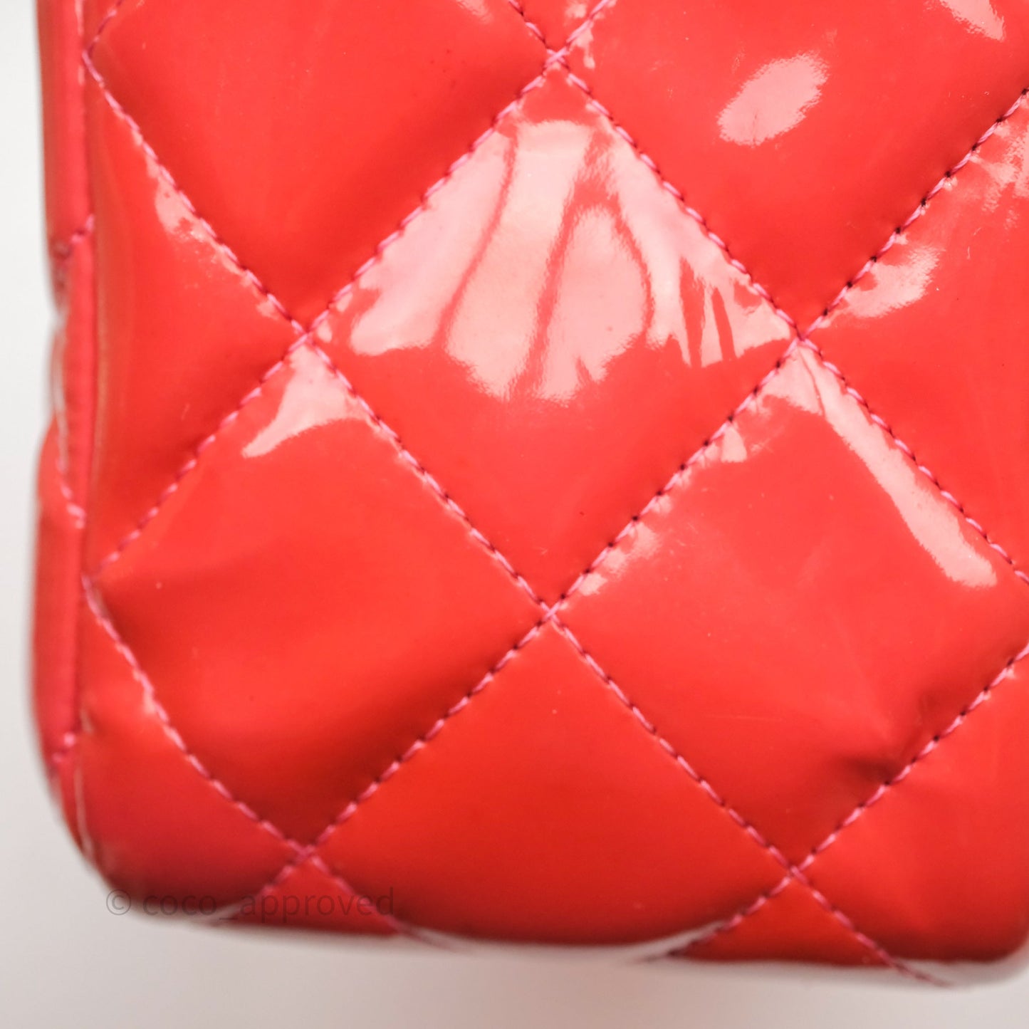 Chanel Jumbo Double Flap Red Orange Patent Silver Hardware⁣⁣