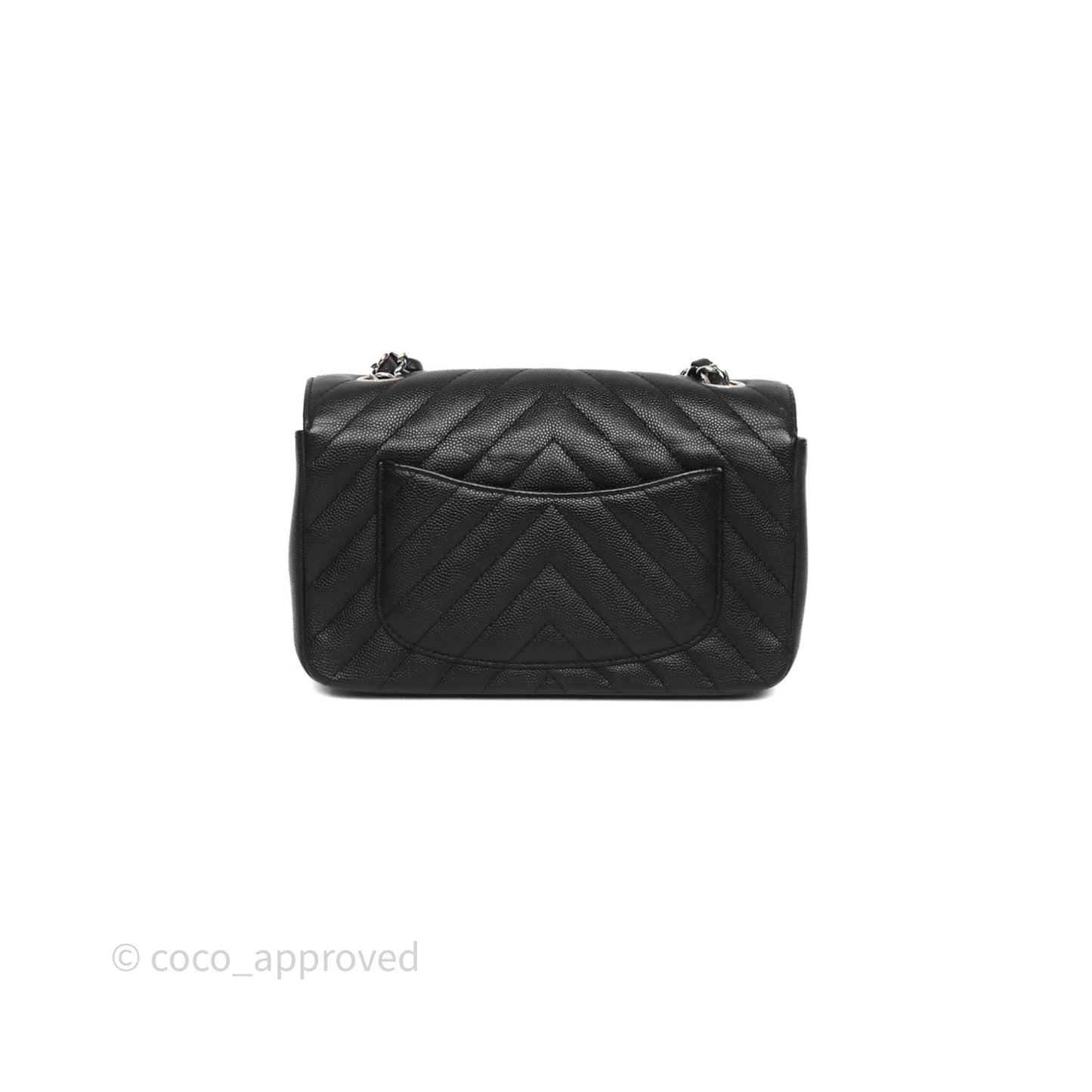Chanel Mini Rectangular Flap Chevron Black Caviar Silver Hardware