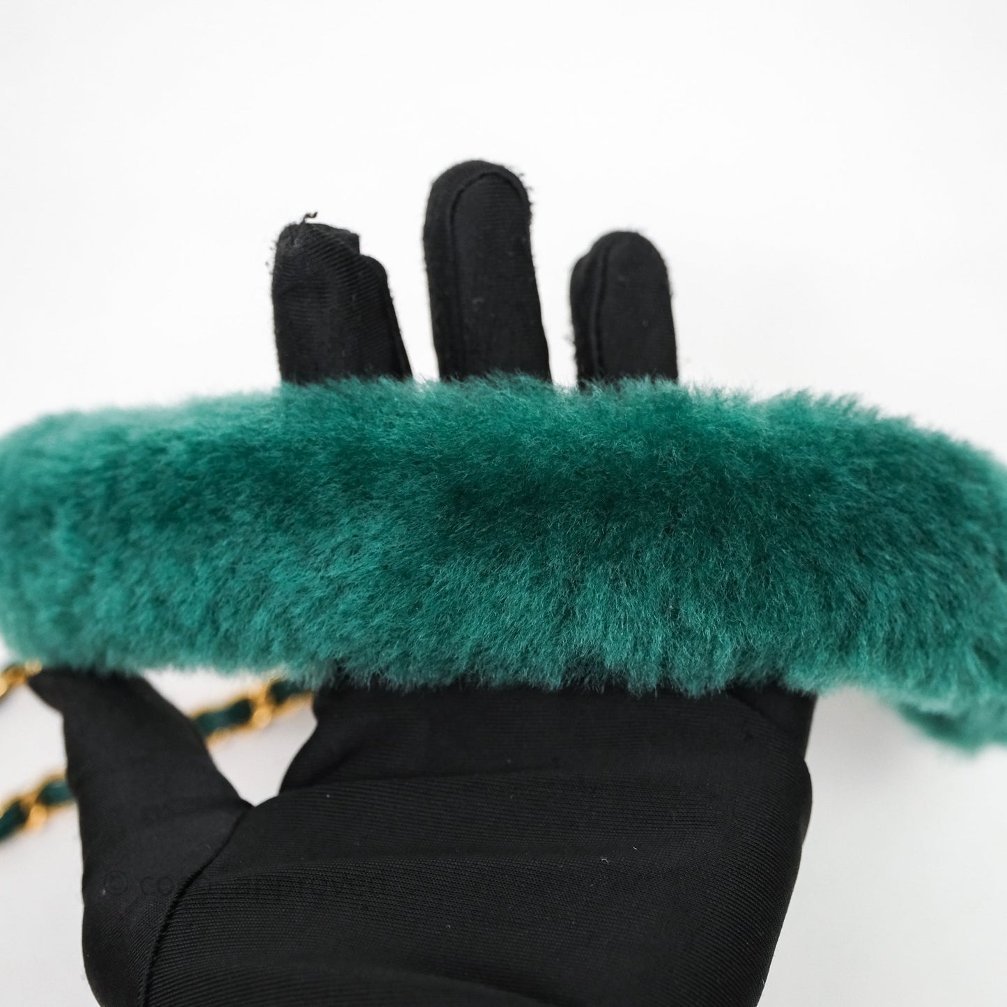 Chanel Small Vanity Case Green Shearling Aged Gold Hardware 22A